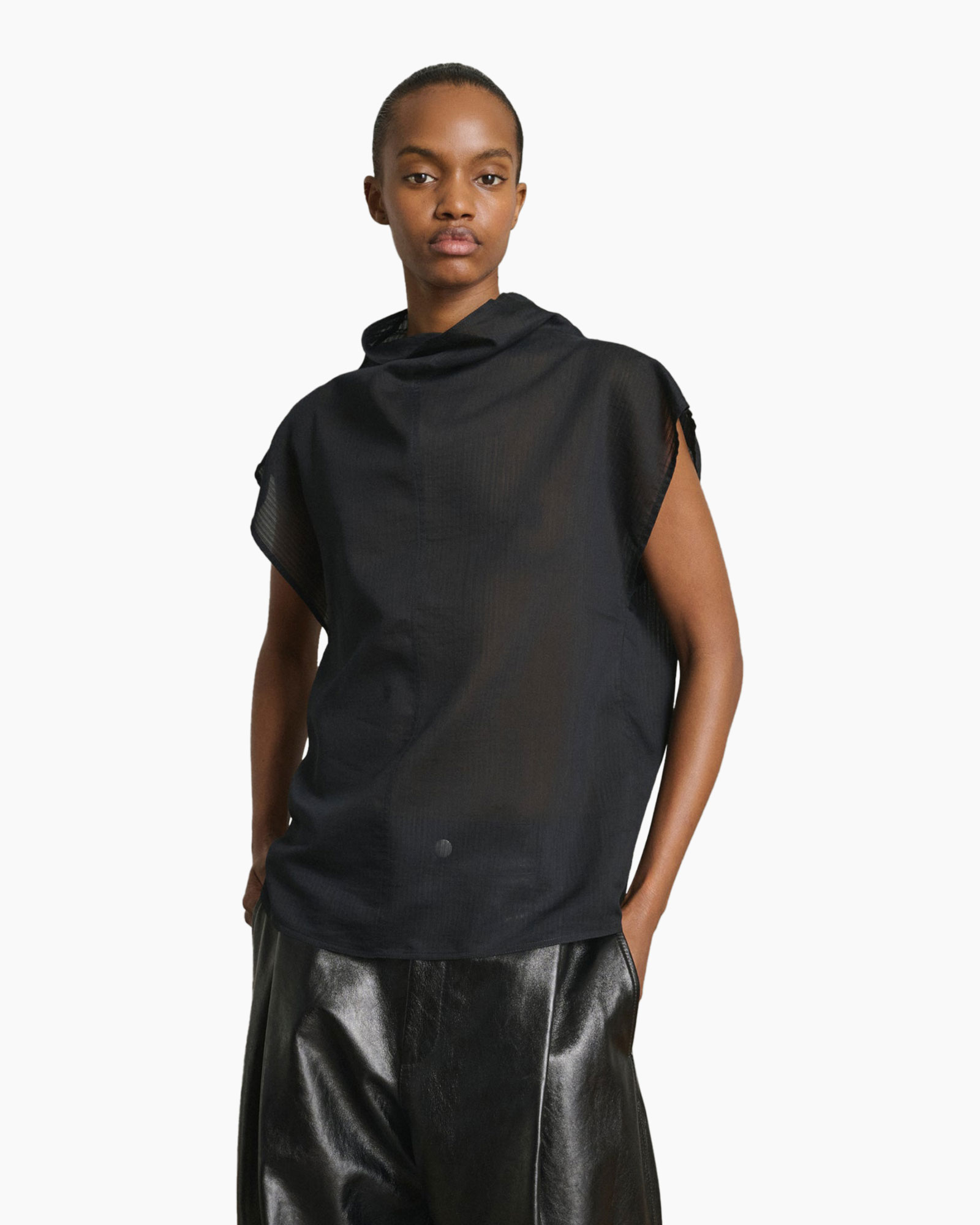top, mouwloos, zwart, gaas, oversized