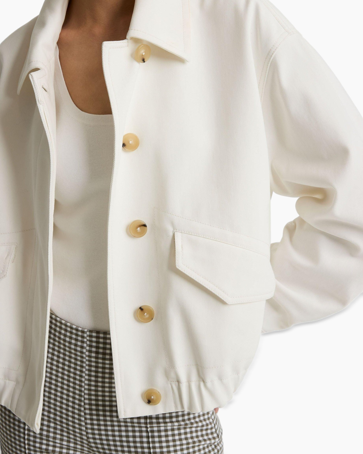 coat, jacket, beige, button-front, pocket flap