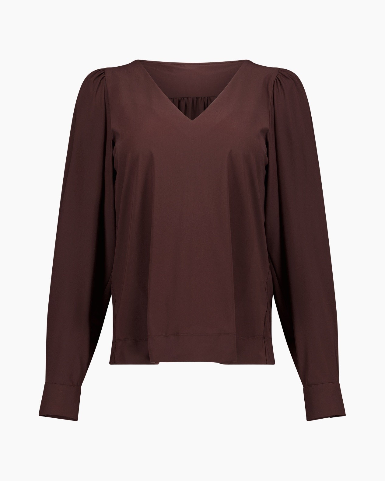 lange mouwen, V-hals, bruin, top, pyjama-stijl