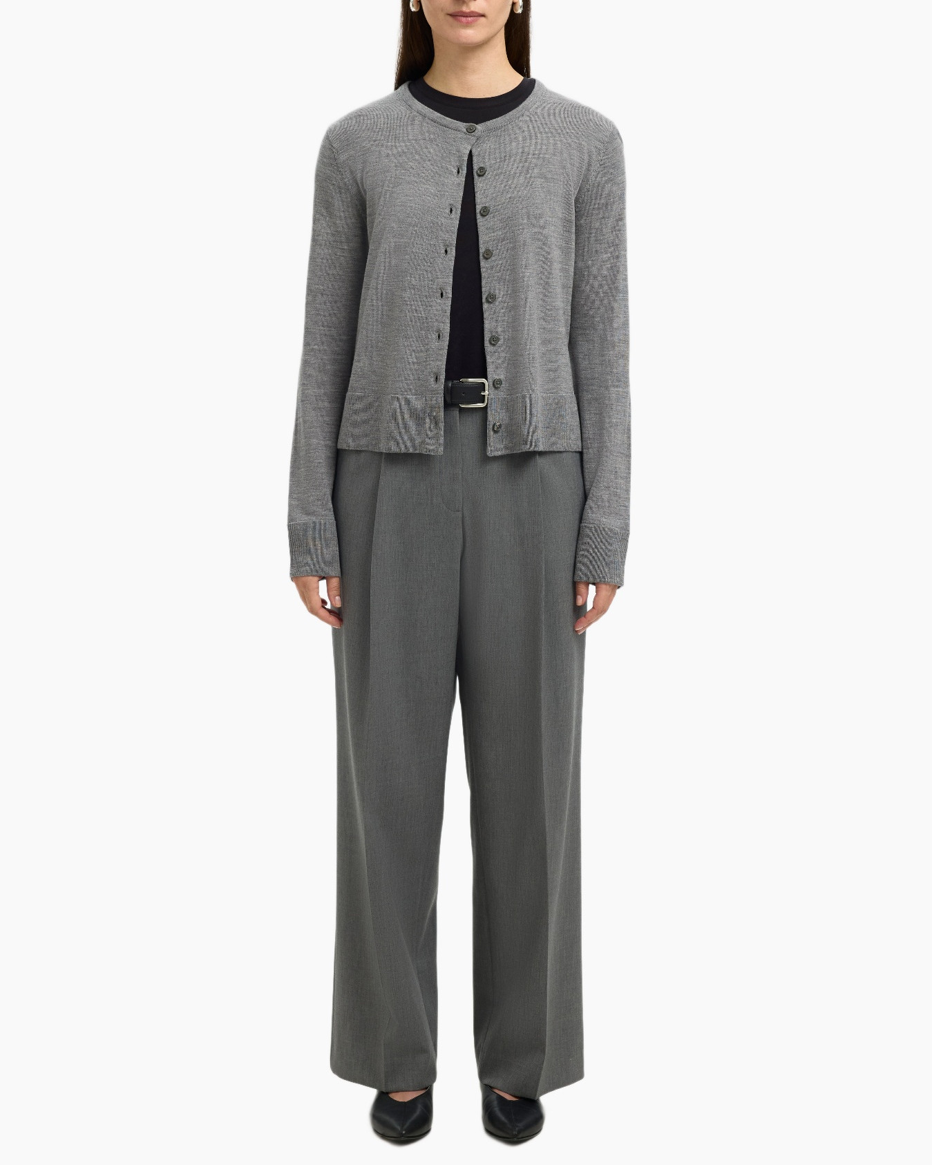 Vest Thea Ls Knit Merino Cardigan Noo Grijs