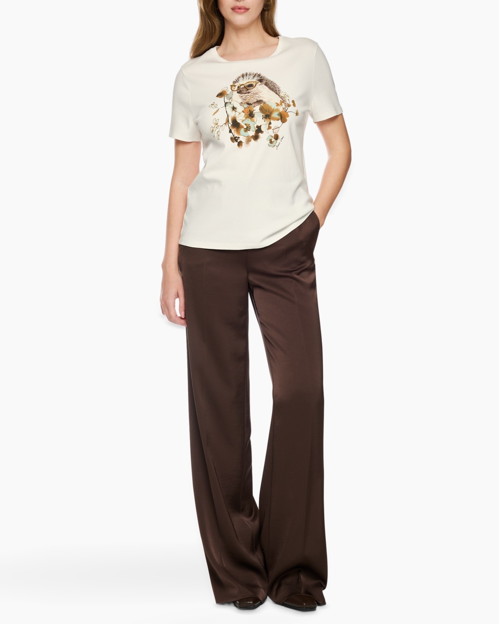 t-shirt, grafisch, korte mouw, crème, slim fit