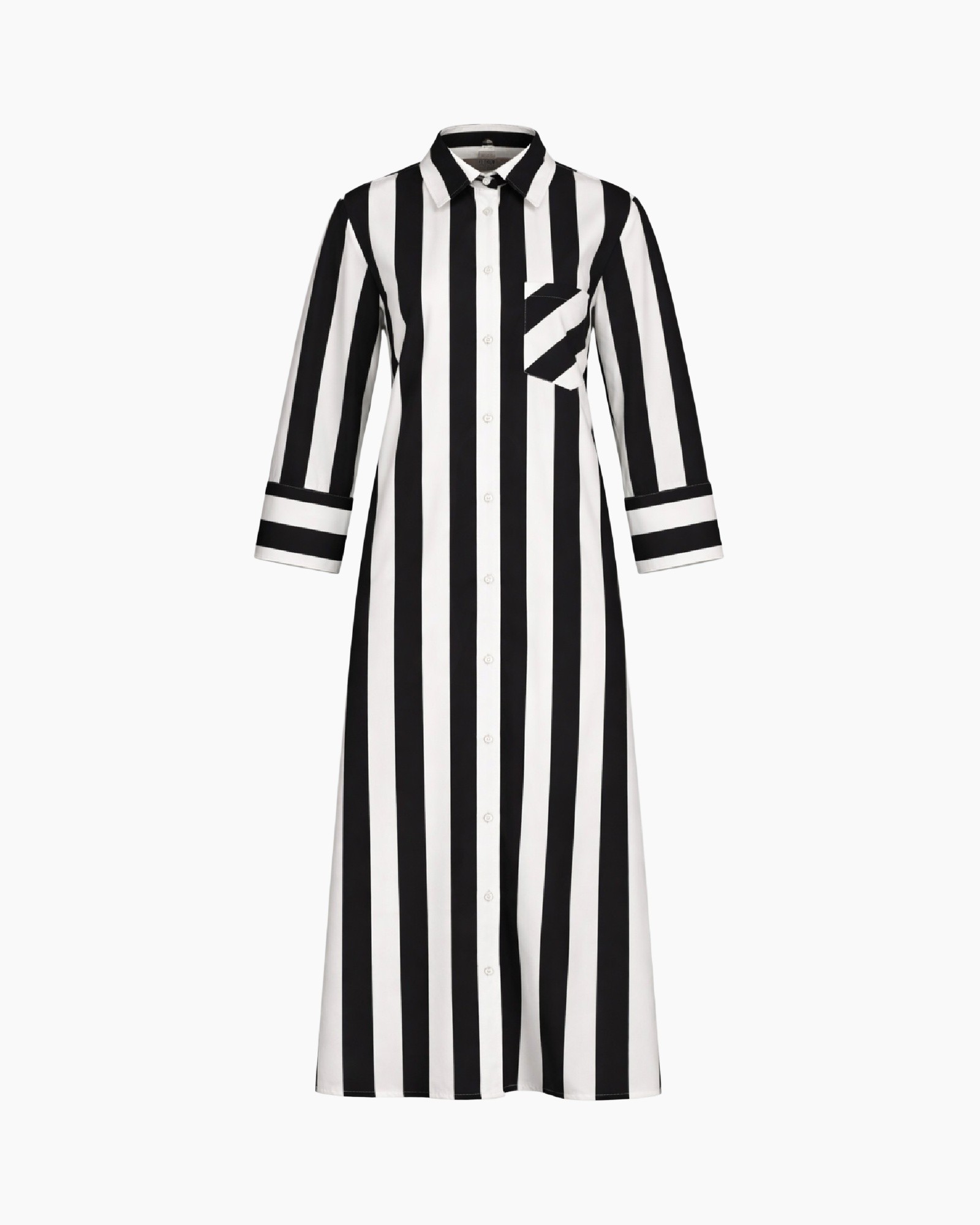 jurk met strepen, zwart wit, knopenrij, lange mouwen, zakdetail