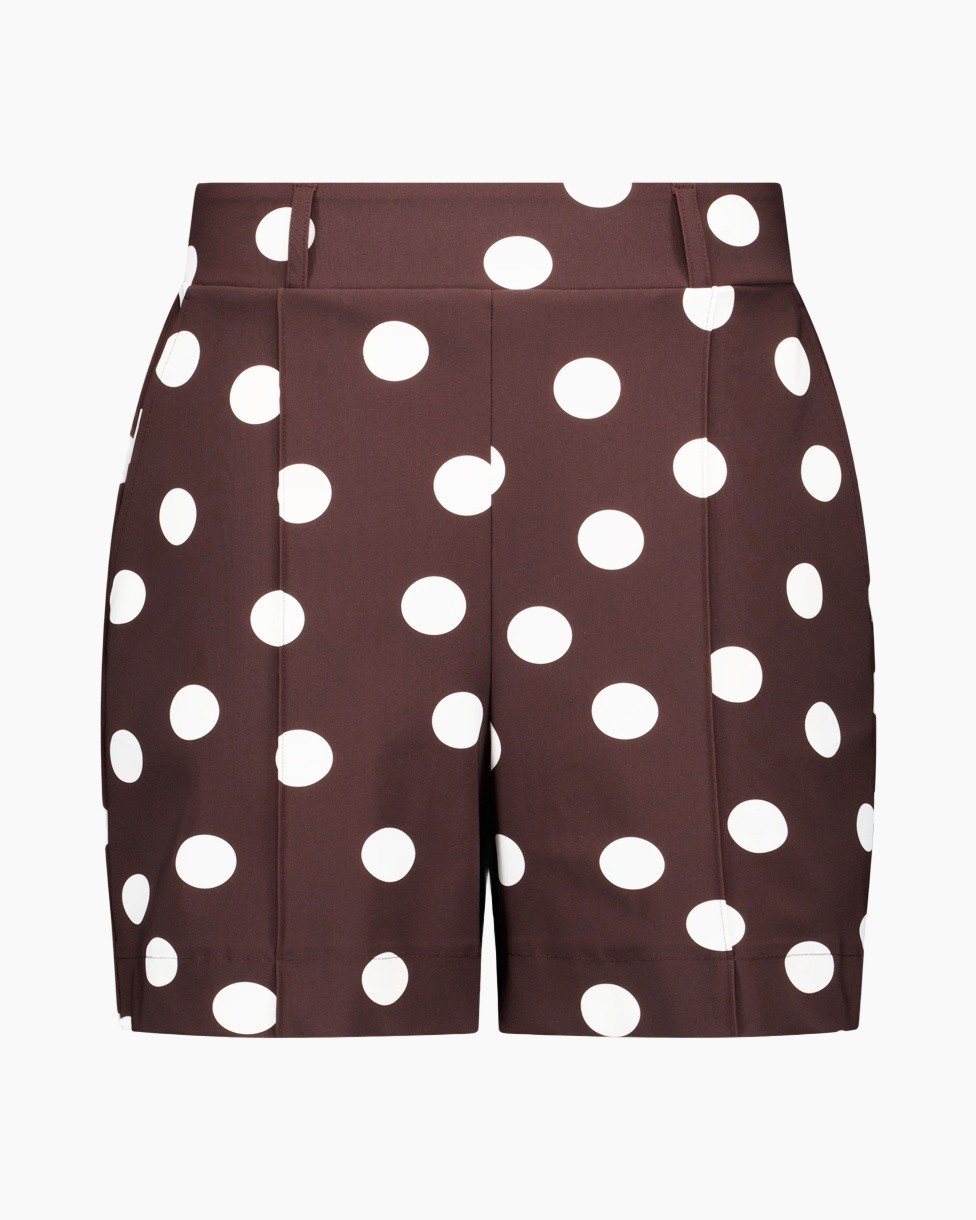 shorts, polka-dot, bruin, hoge taille, sandalen