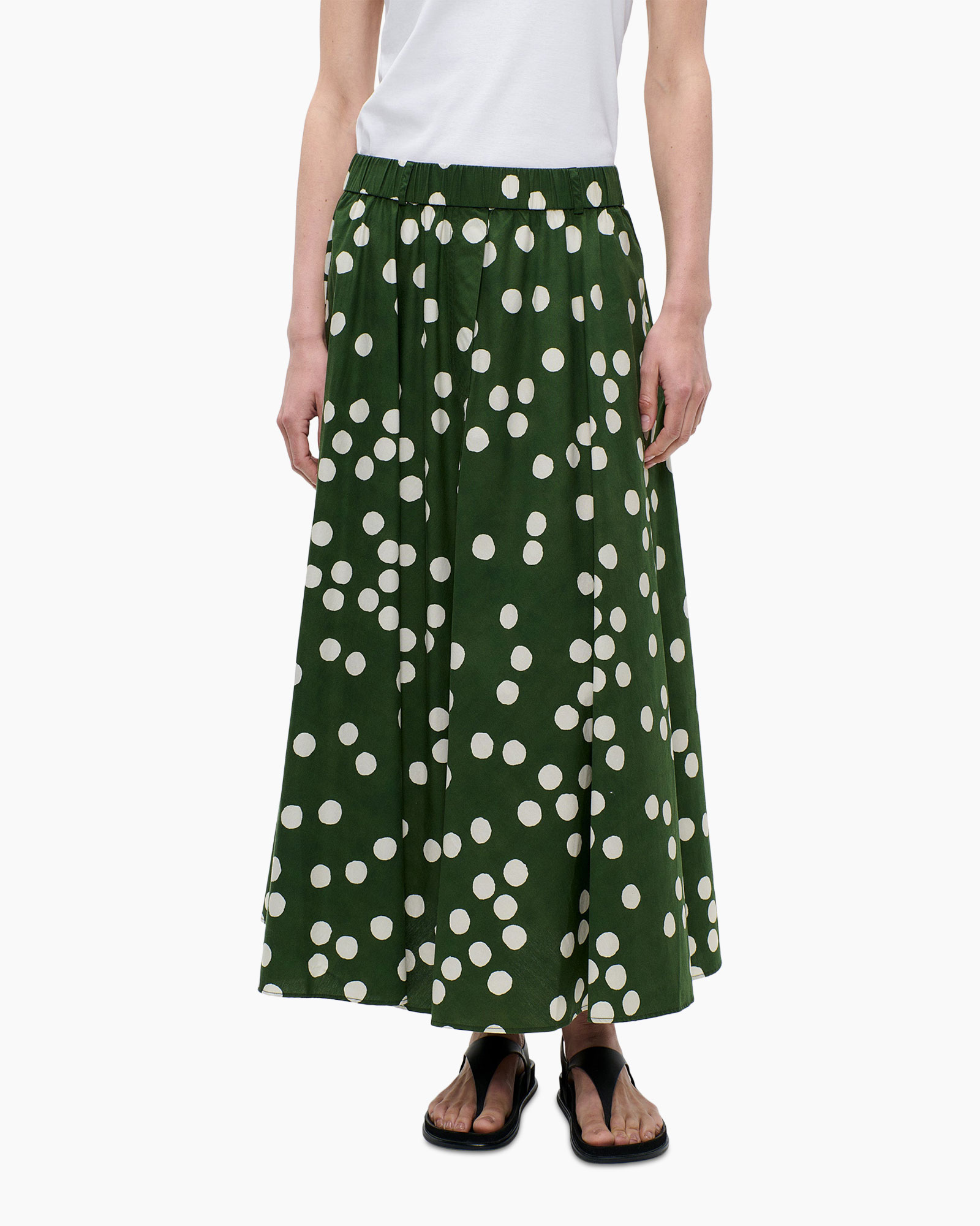 maxi rok, groen, polkadot, elastische taille, enkellengte