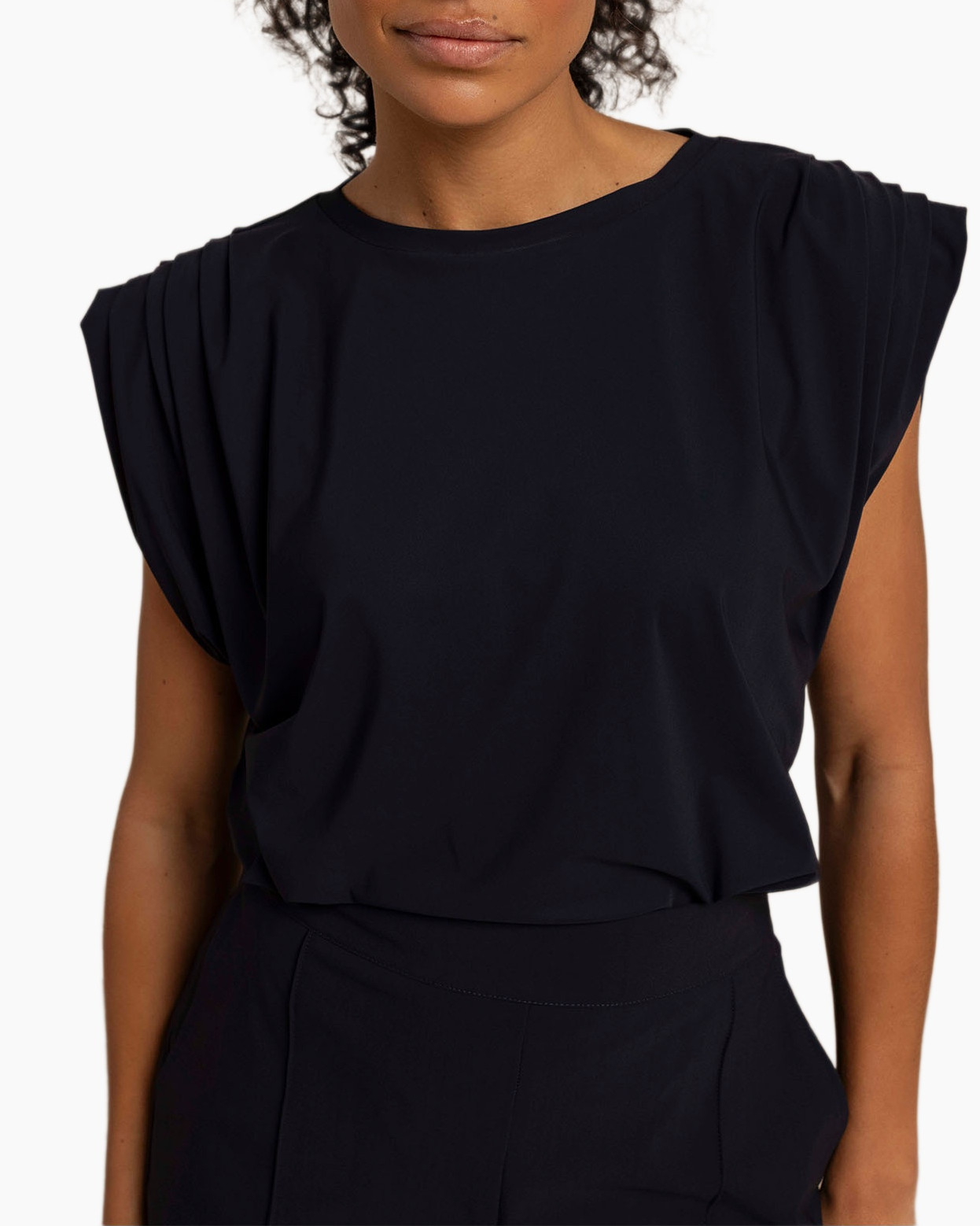 top, t-shirt, mouwenloze, zwart, bodysuit