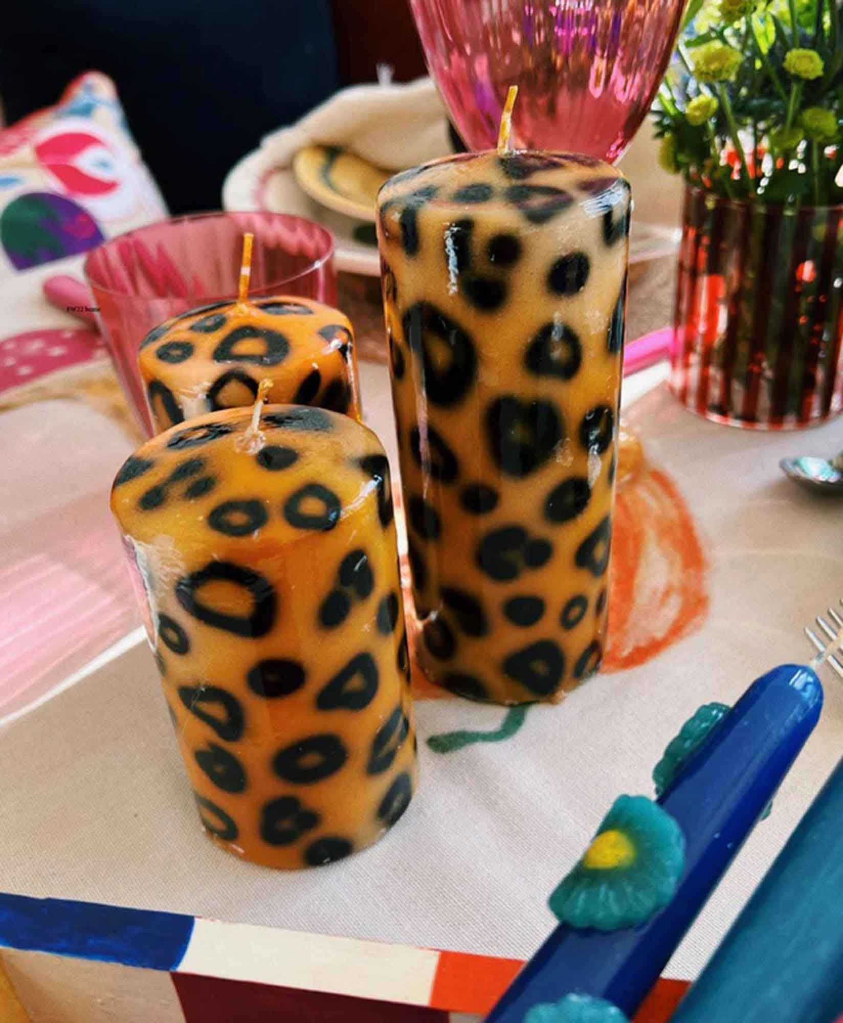 Kaars Large Leopard Print Pillar Candle Bruin