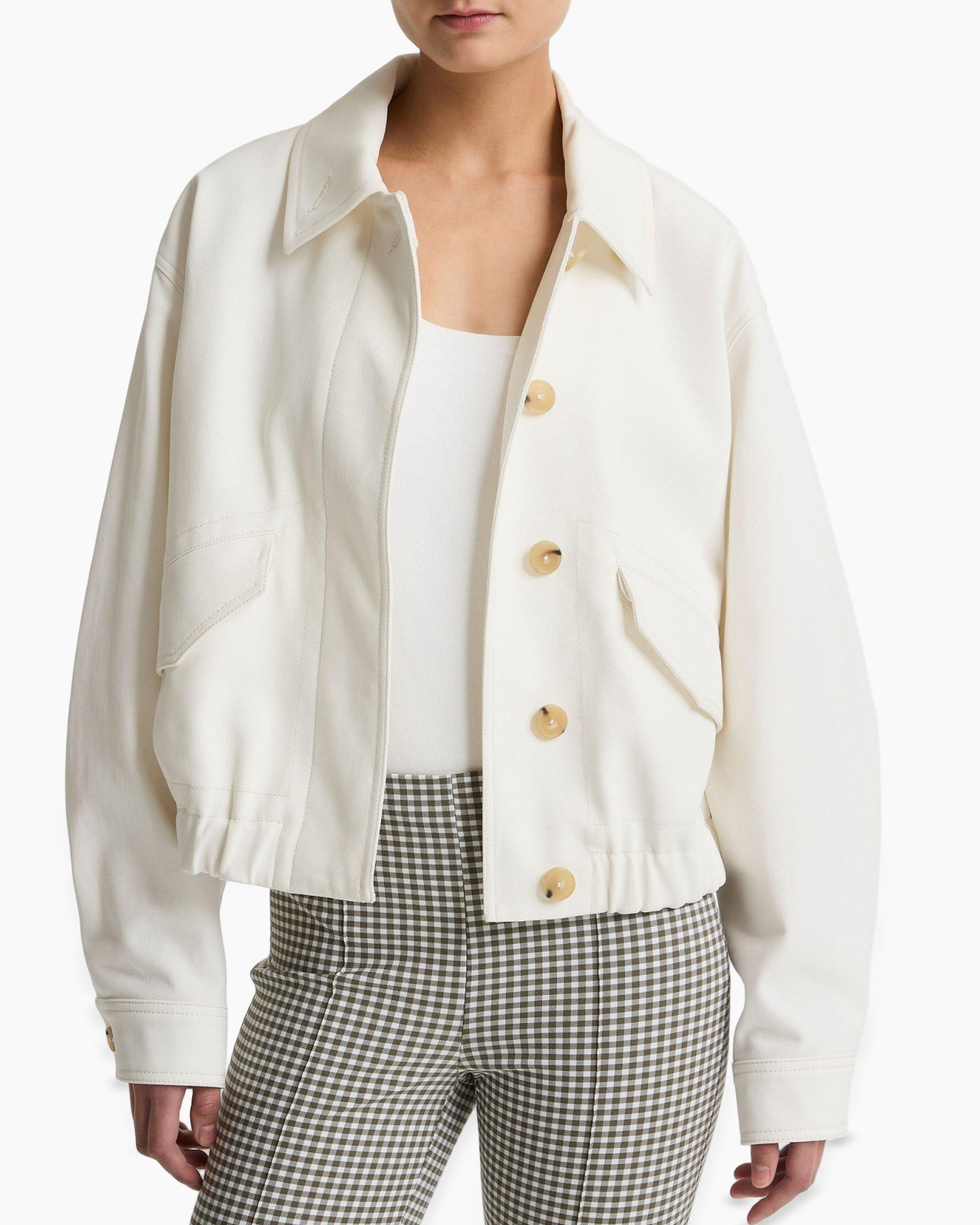 jacket, fabric, cream, button-front, pocketed