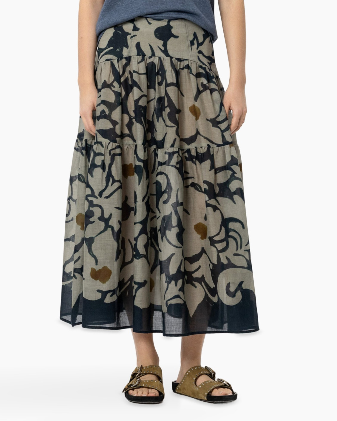 rok, maxi rok, camouflage patroon, gelaagde rok, linnenmix