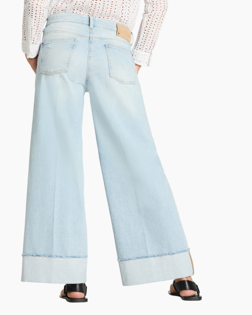 wide-leg jeans, light wash, cropped cuff, denim, pants