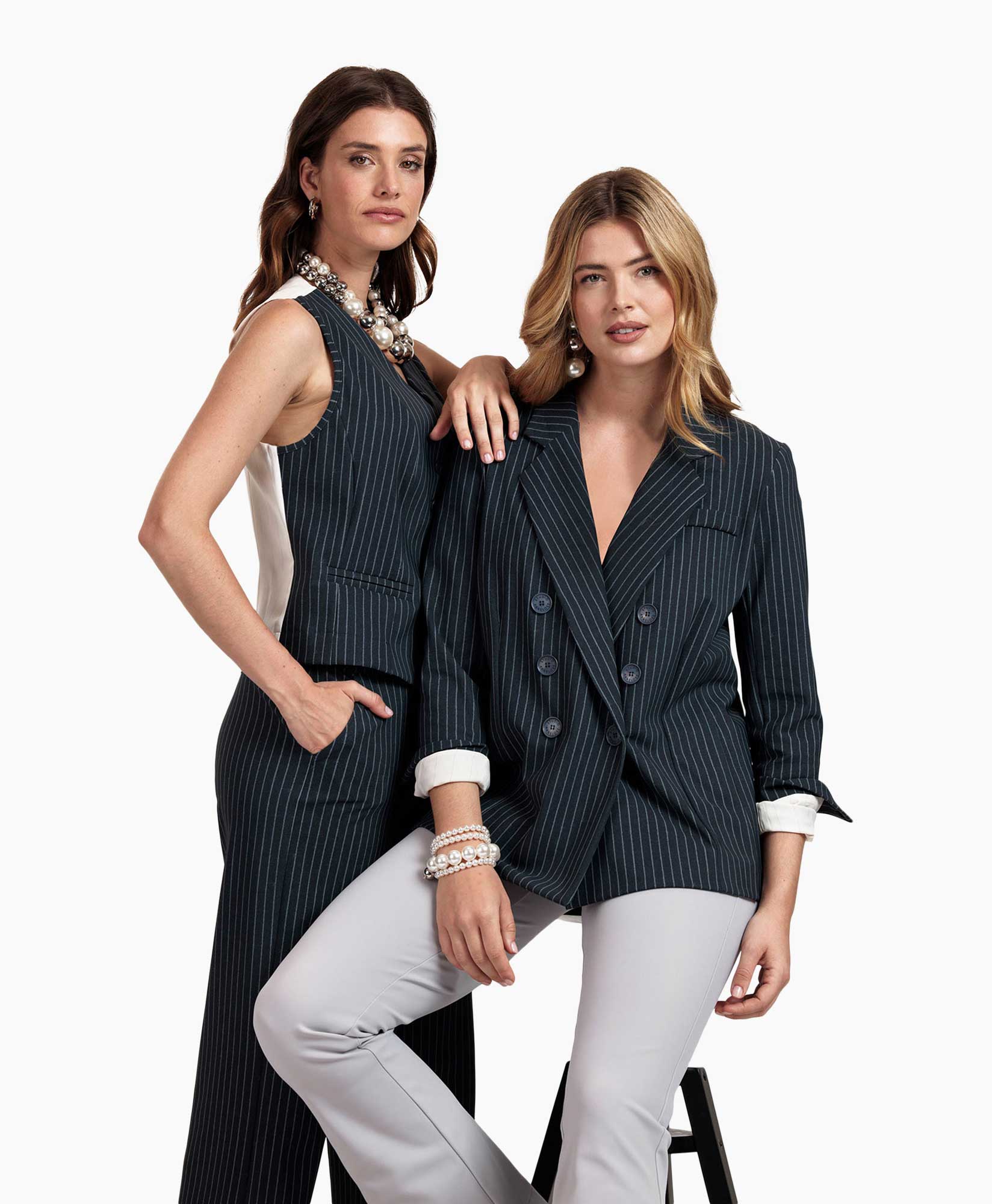 Studio Anneloes Blazer Violet Bonded Pinstripe Bla Grijs