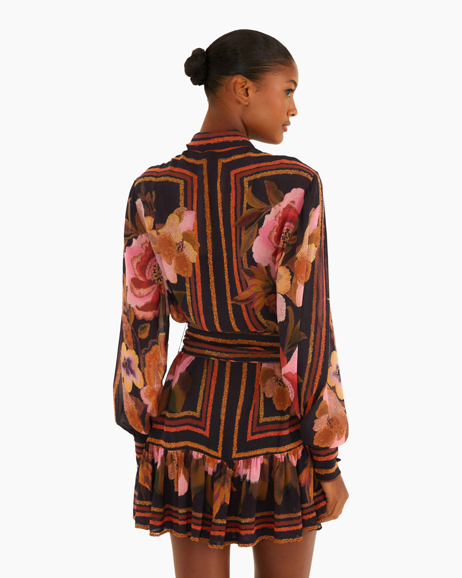 Mini Jurk Chenille Flowers Zwart