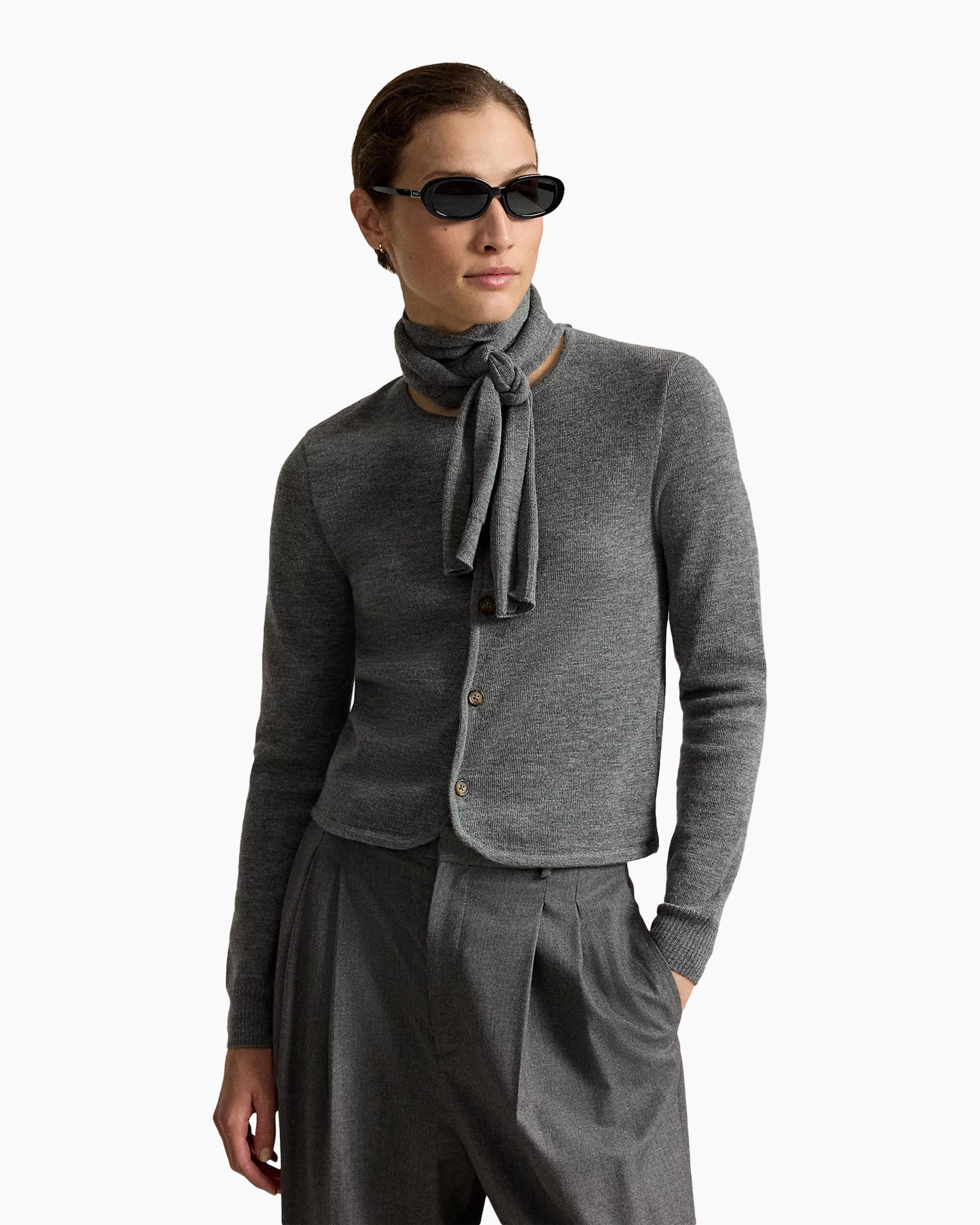 cardigan, geveterd, gebreid, sjaal, grijs