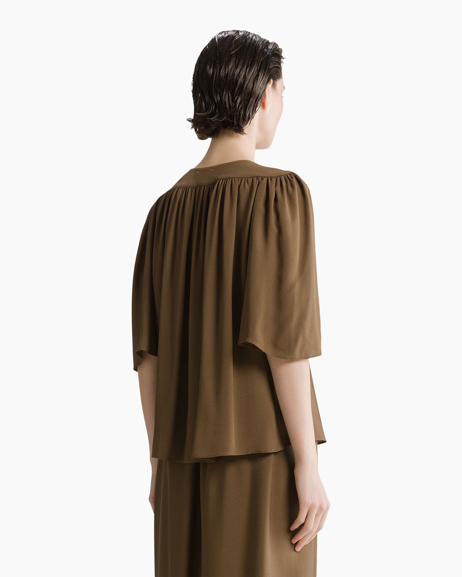 top, blouse, bruin, korte mouwen, lose pasvorm