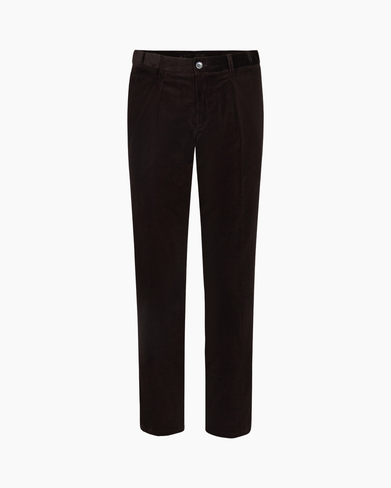 korduroy, broek, donkerbruin, recht model, knopsluiting
