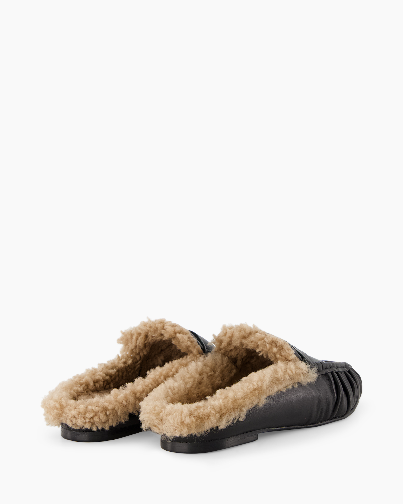 sloffen, muil, bontvoering, shearling, zwart