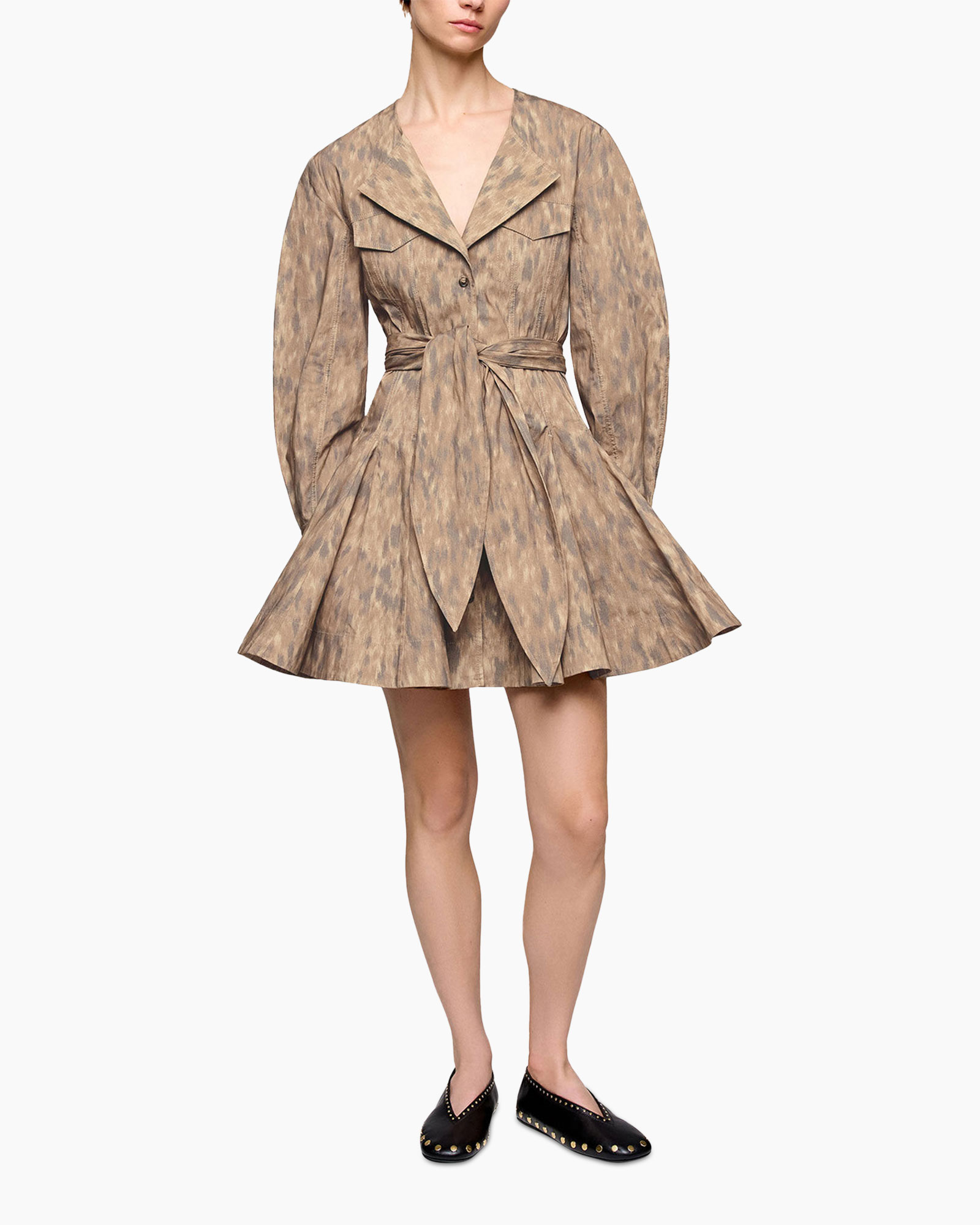 jurk, short, riempje, gelaagde, bruine luipaard