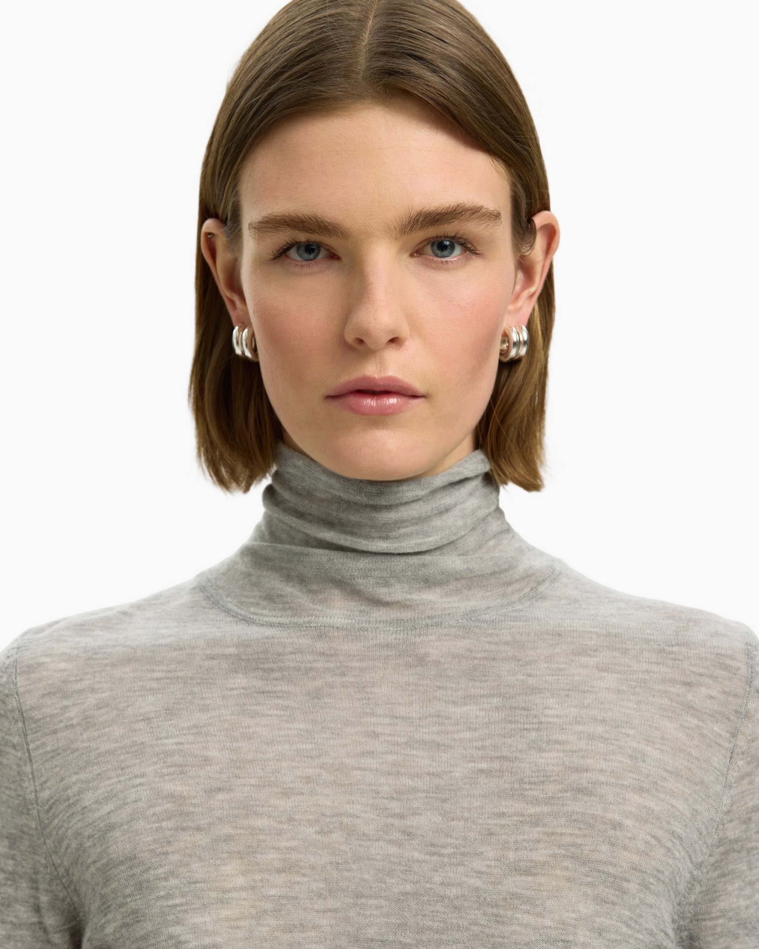 turtleneck, grijs, brei, top, oorbellen