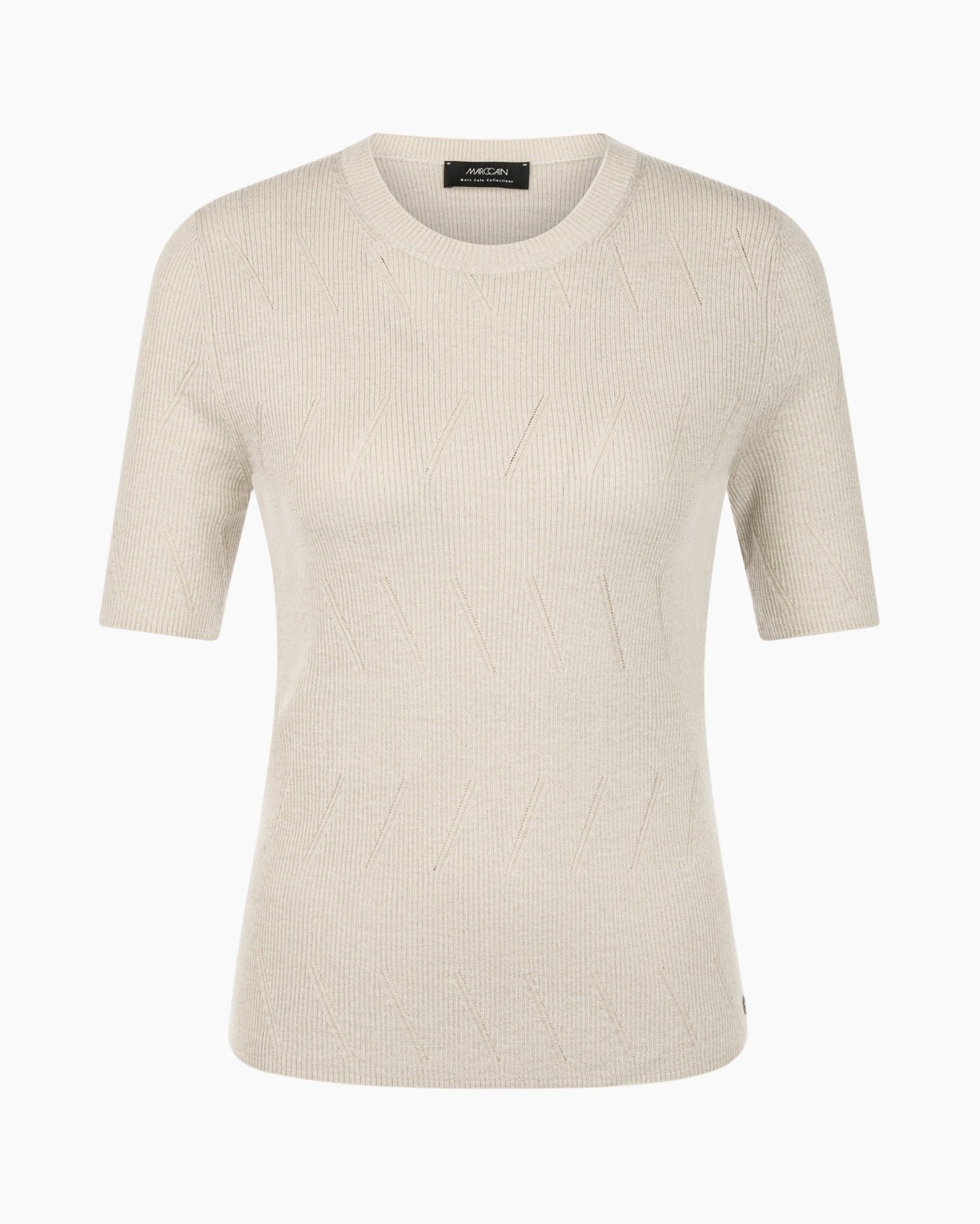 brede trui, korte mouw, beige, textuurpatroon, ronde hals