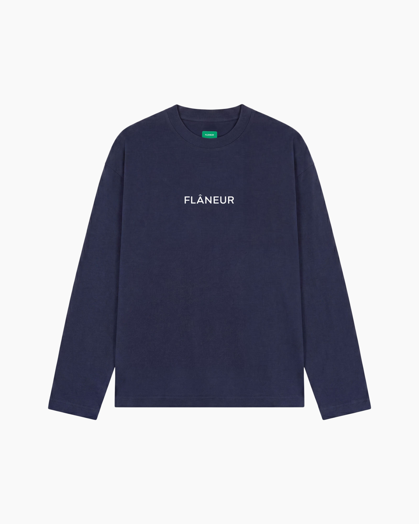 kraaghals, lange mouw, marineblauw, tekstlogo, unisex