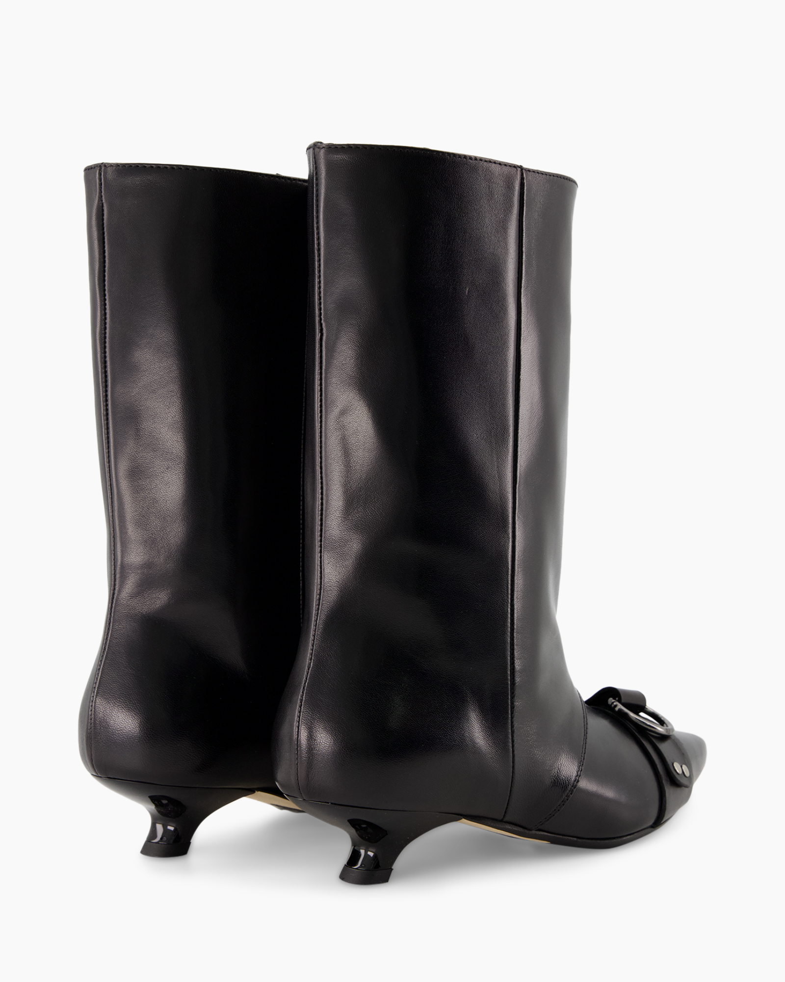 laarzen, knee-high, zwart, leer, hak