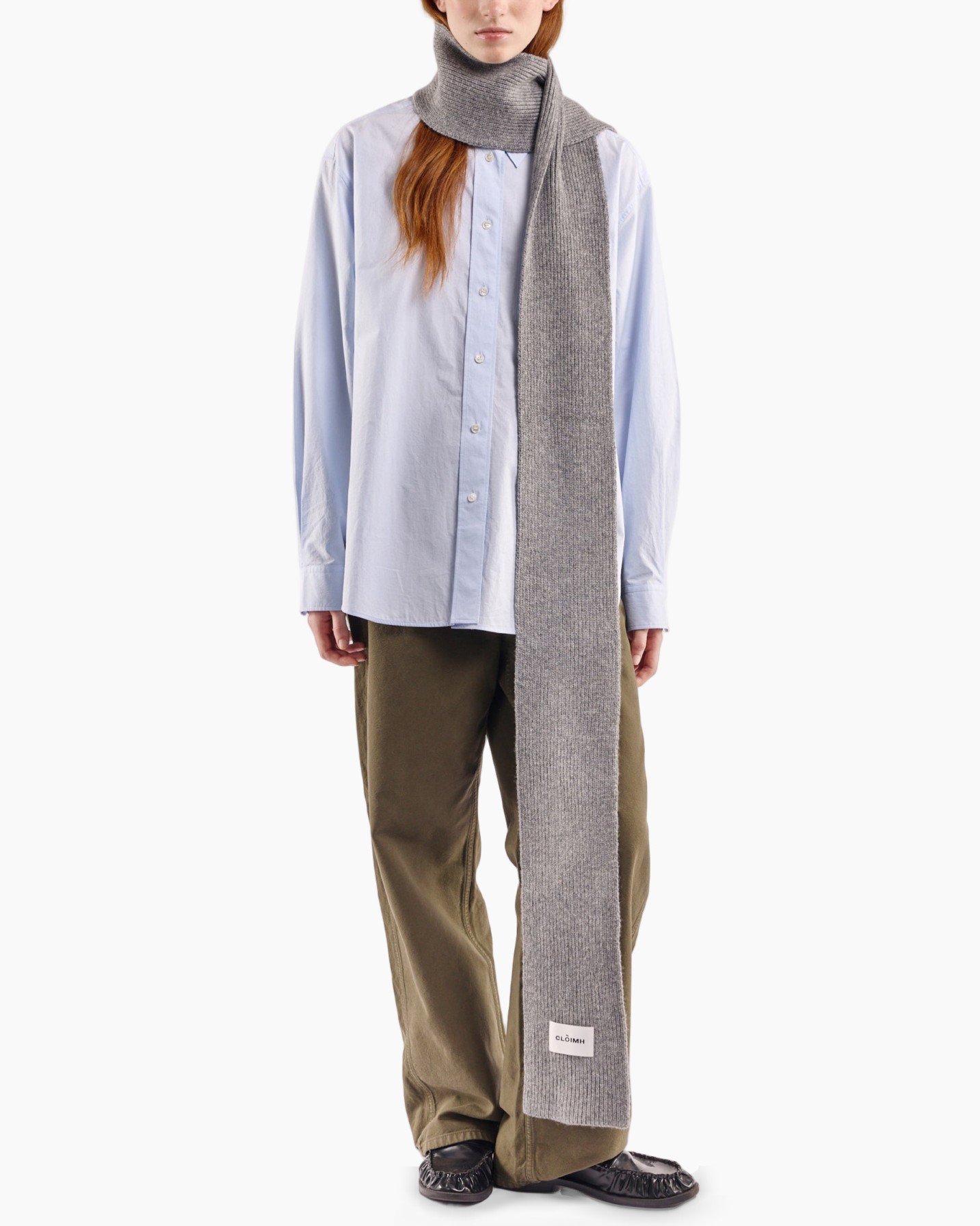 sjaal, gebreide sjaal, grijs, lange sjaal, casual outfit