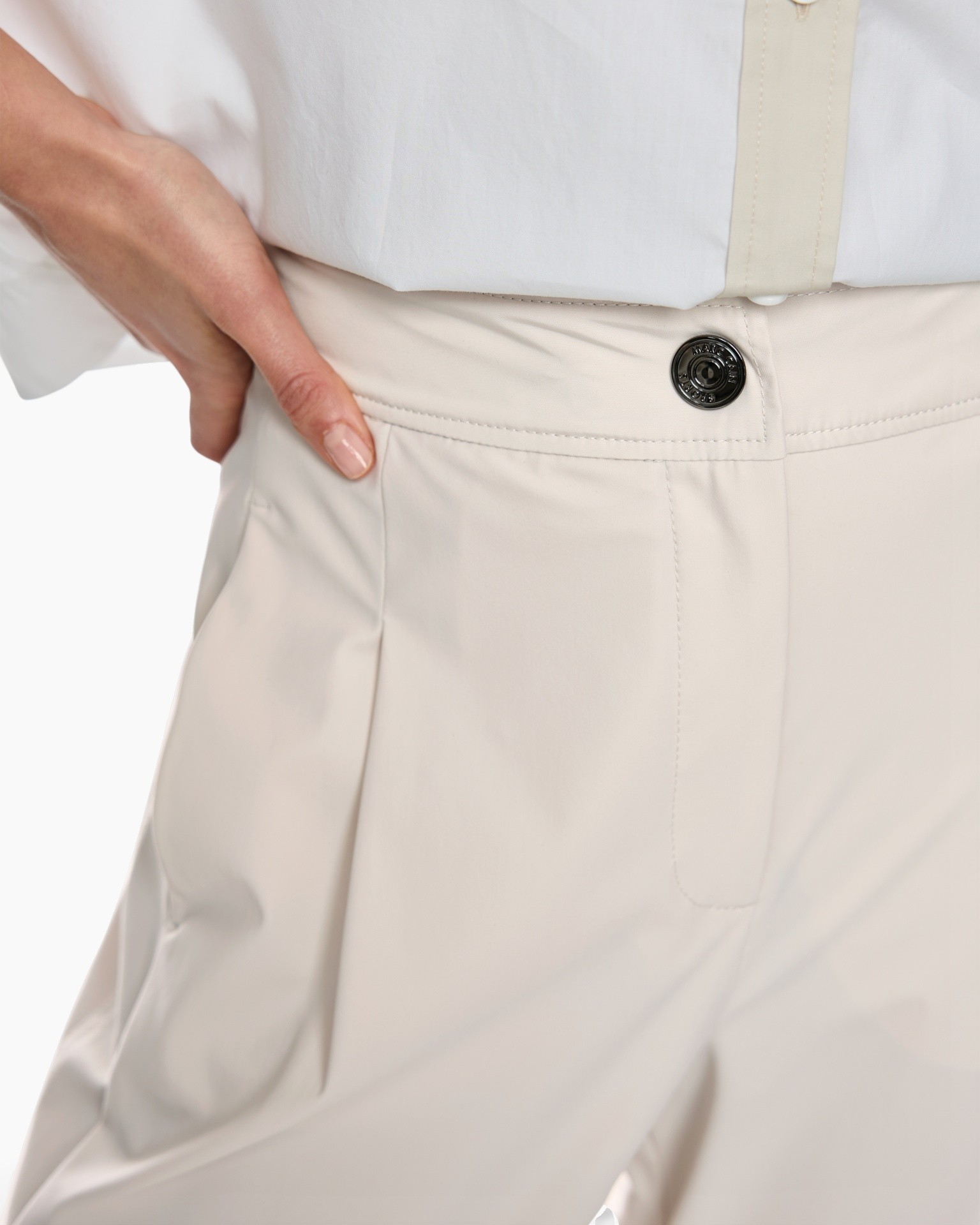 broeken, hoge taille, knop, beige, zak
