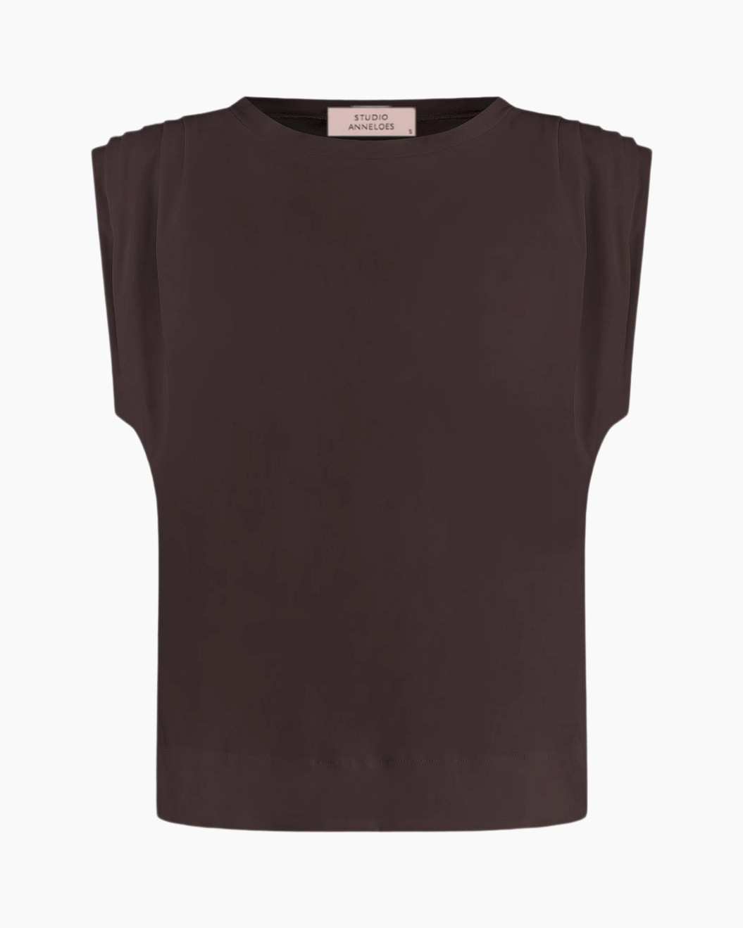 top, sleeveless, bruin, eentooi?, effen