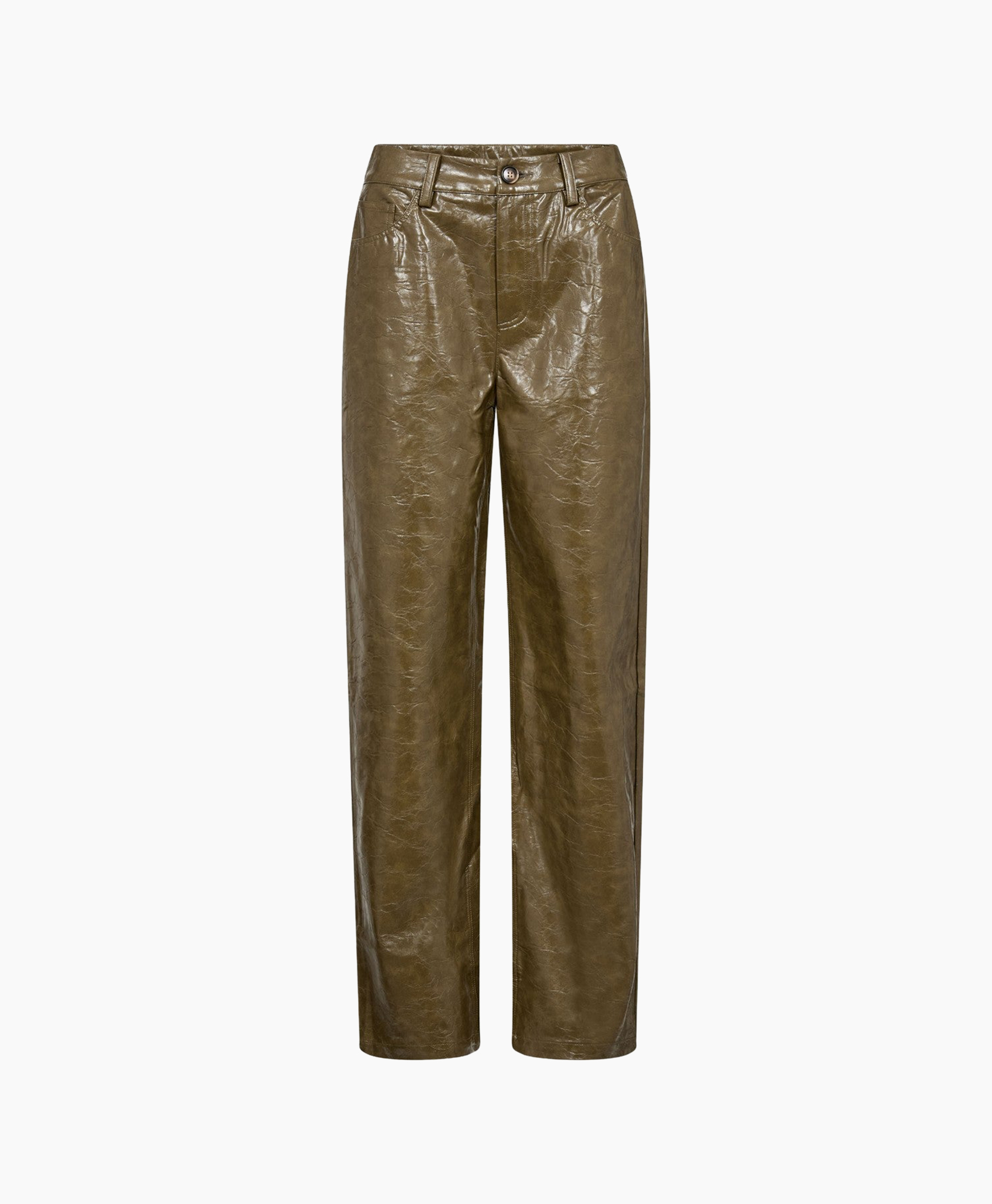 broek, pantalon, leer, olievetgroen, wijdere
