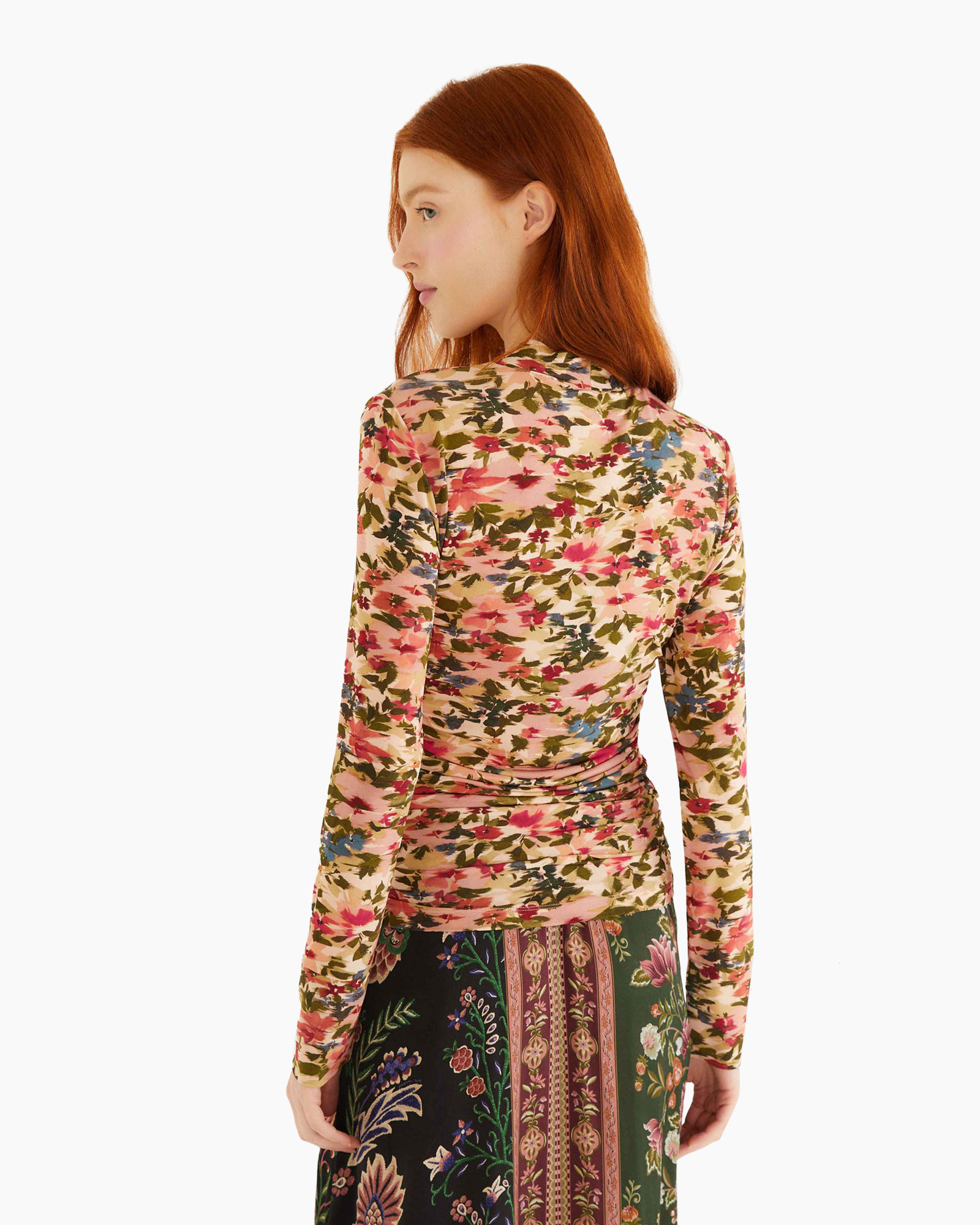 Blouse Ikat Tiny Flowers Jersey Roze