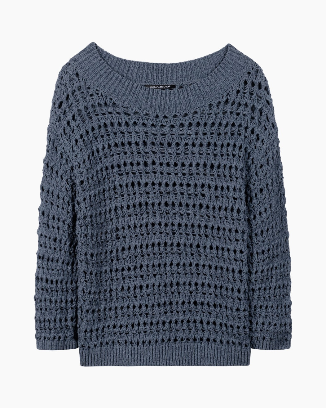 trui van brei, gehaakte stijl, pullover, los geweven, blauwgrijs