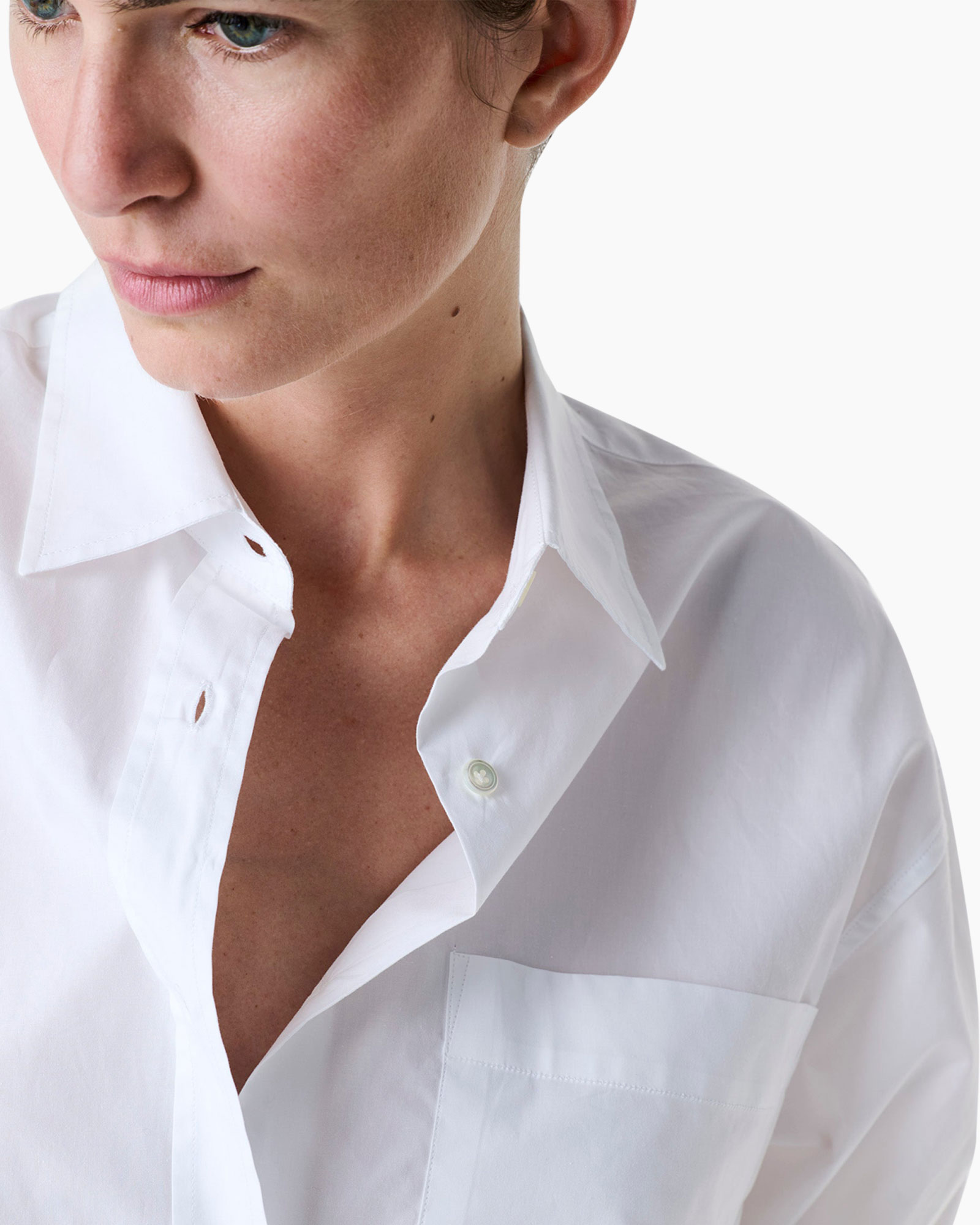witte blouse, knopenhemd, kraag, katoen, zak