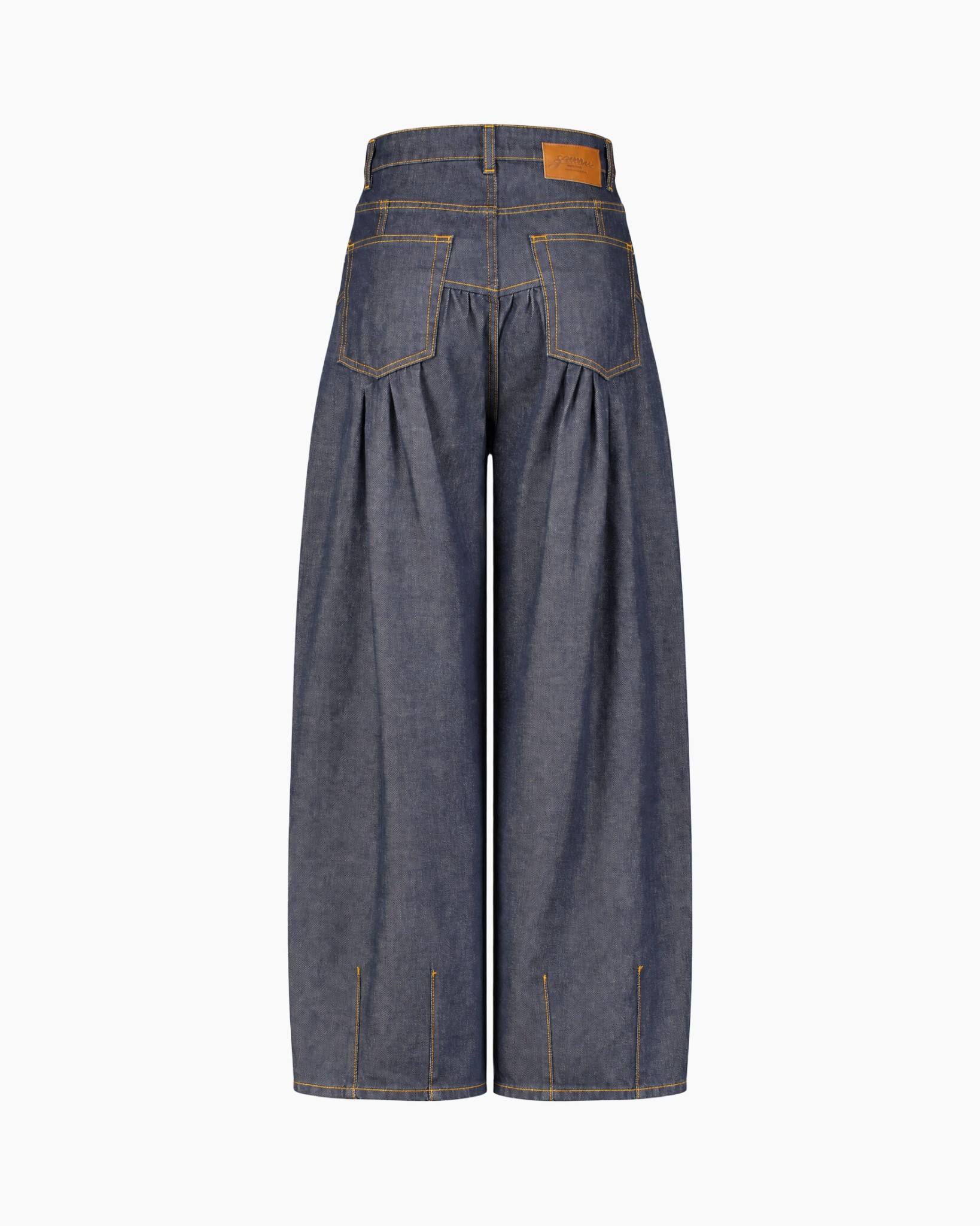 broek, denim, hoogwaist, wijdse pasvorm, zakken