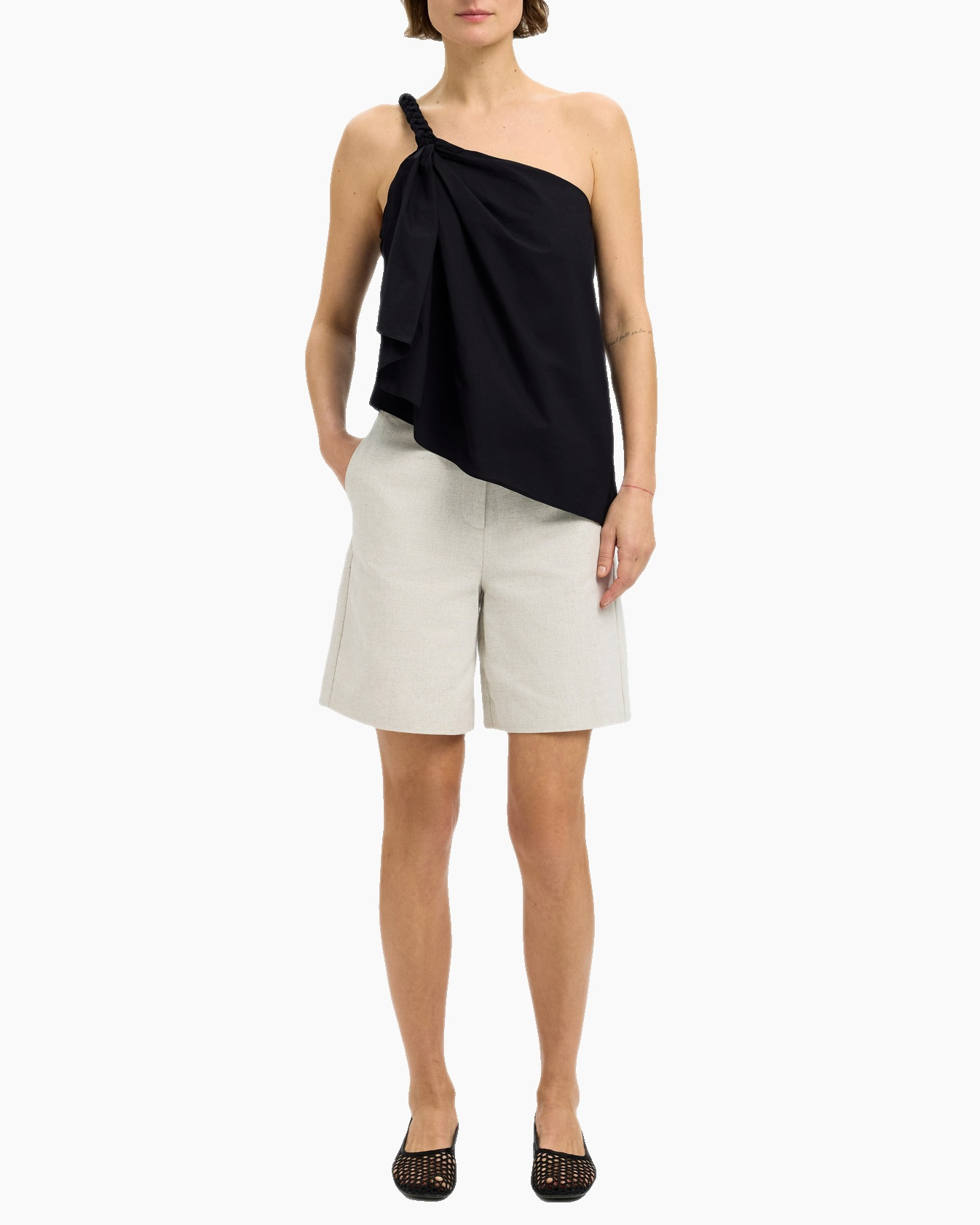Top Esther Braided One Shoulder Top Zwart