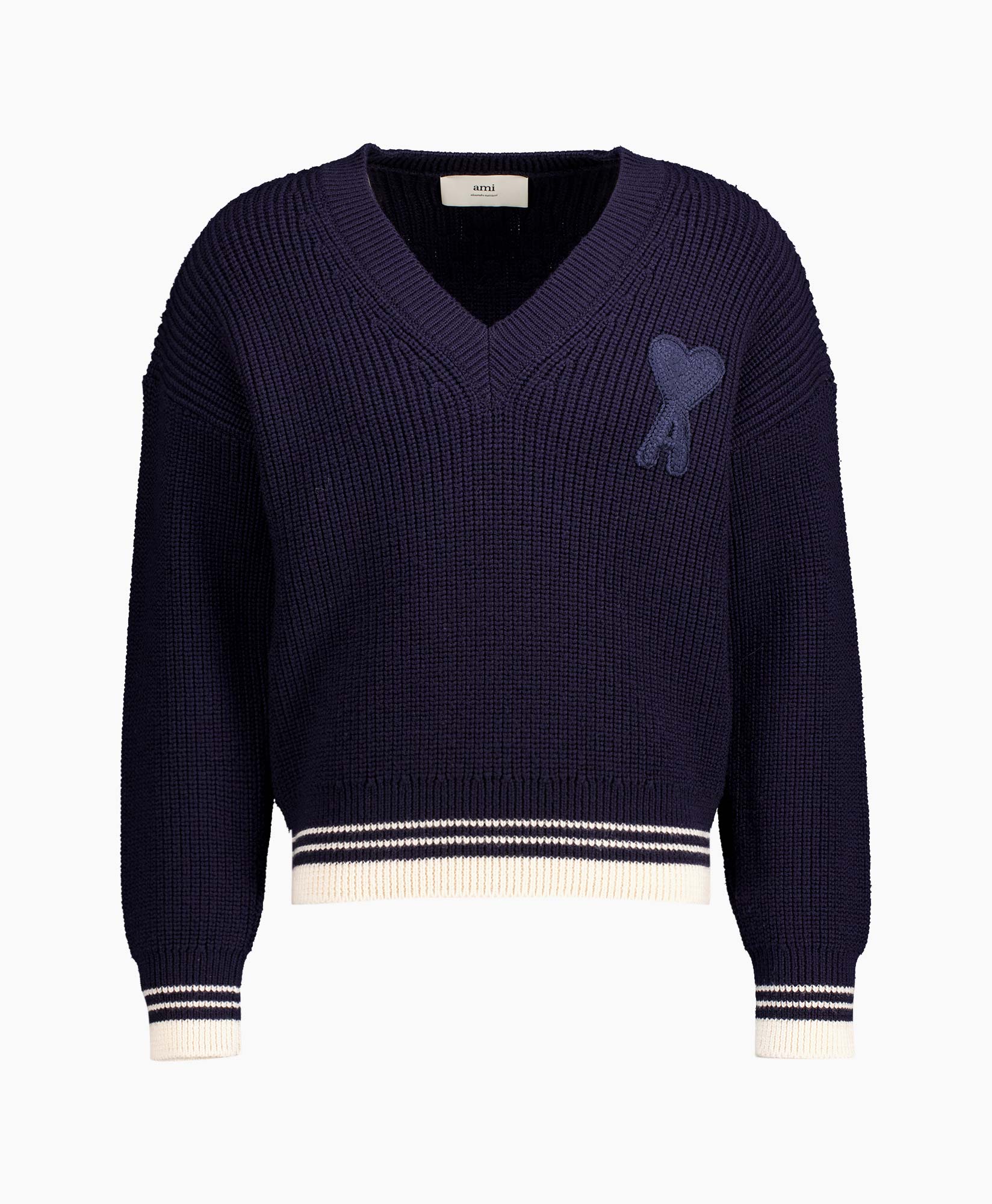 Gebreide Trui Ribbed V Neck Sweaterher Donker Blauw