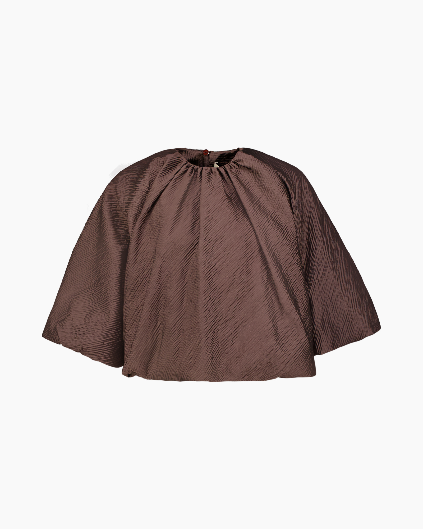 top, blouse, bruin, pofmouwen, crinkle