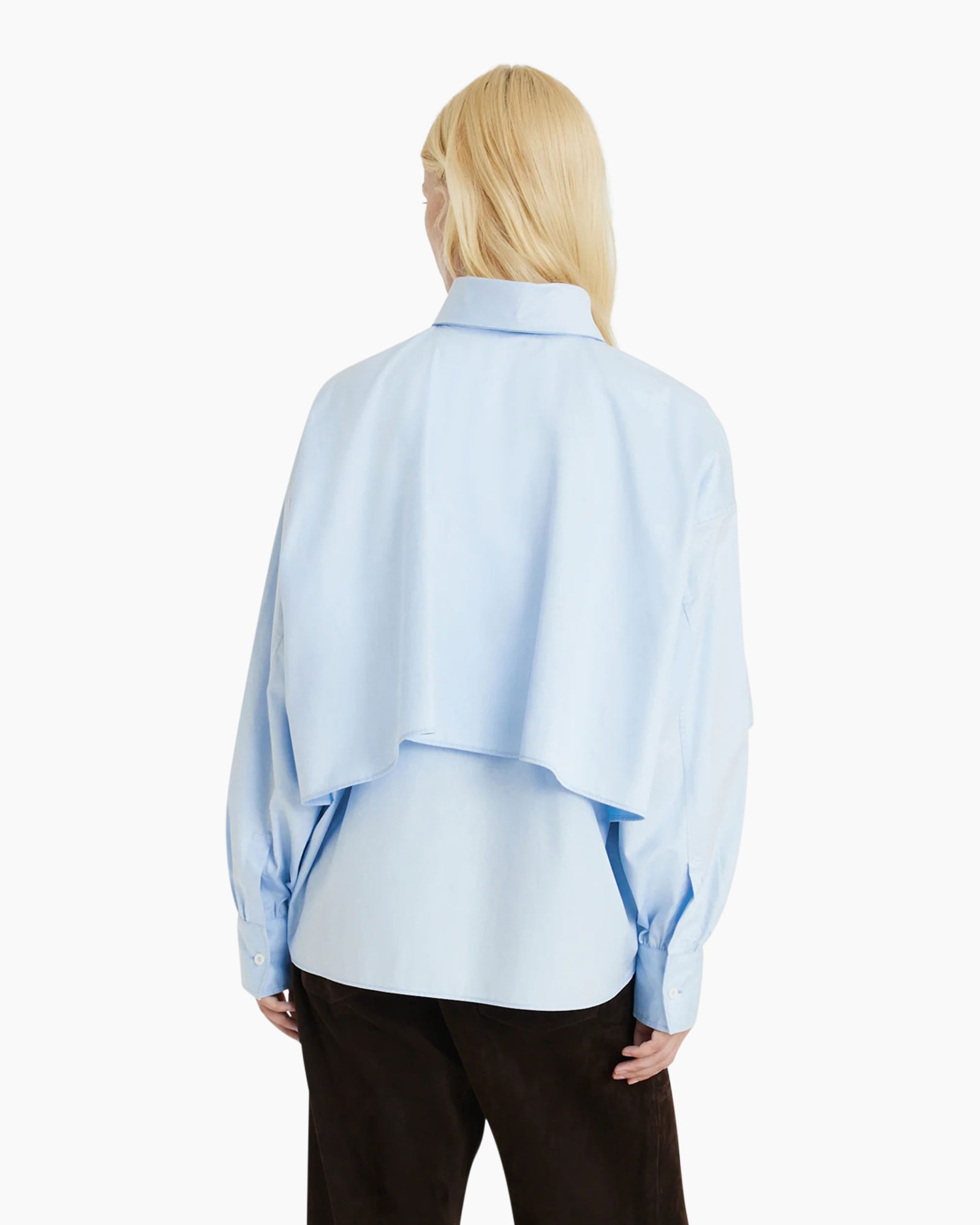 hemd, blouse, lichtblauw, asymmetrisch, laagjes
