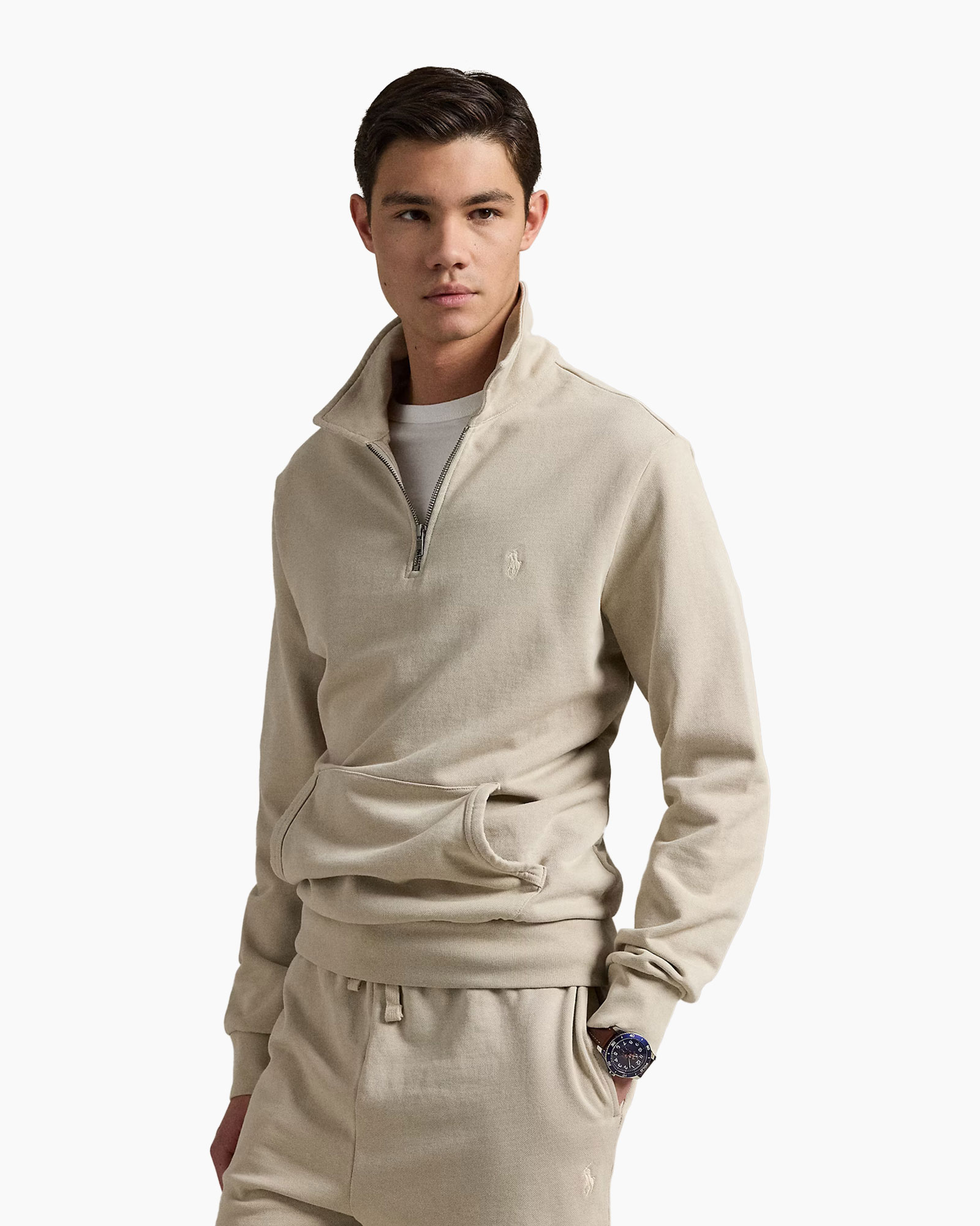 Sweater Loopback Terry 1/4 Zip Grijs