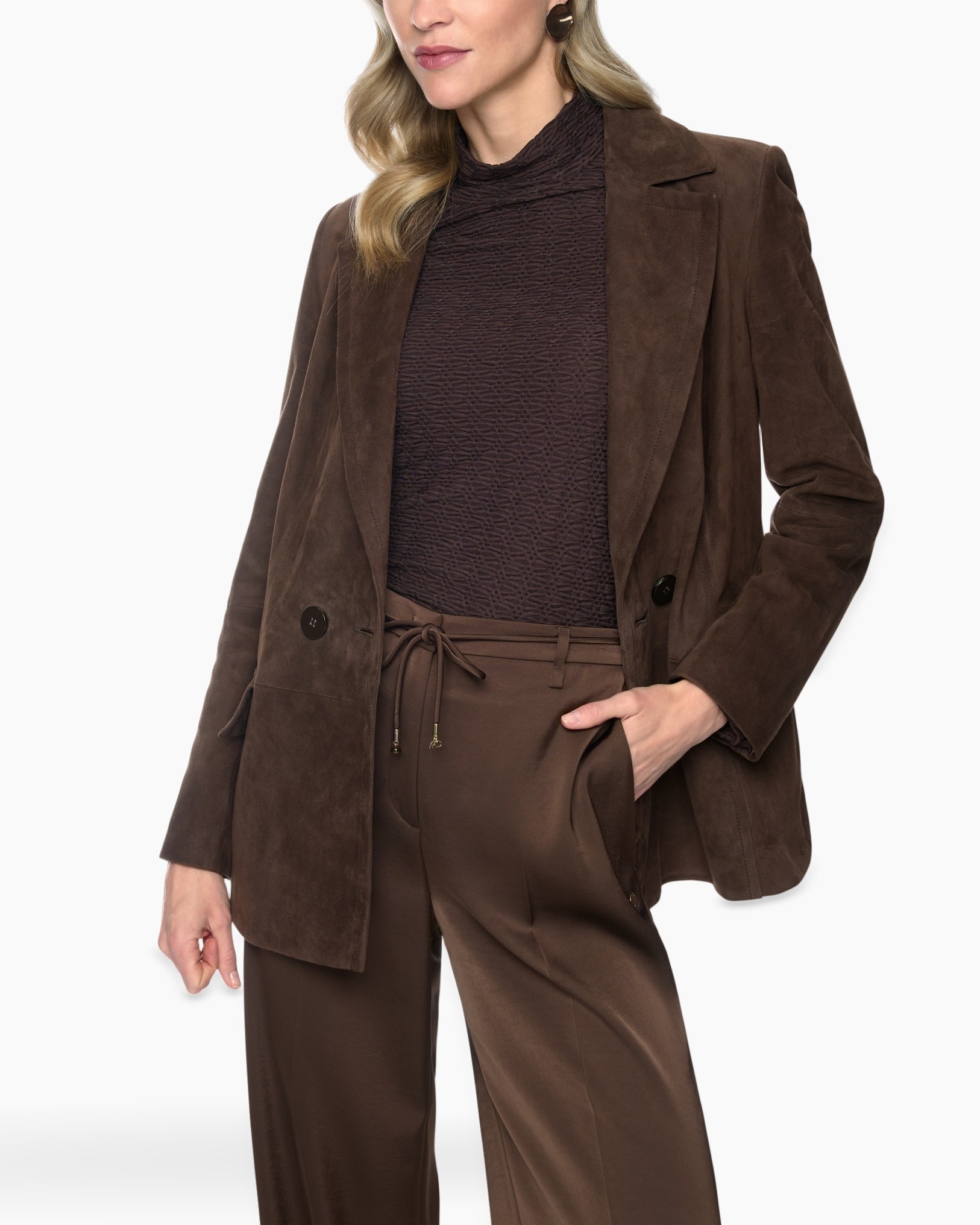 blazer, suede, bruin, jas, broeken