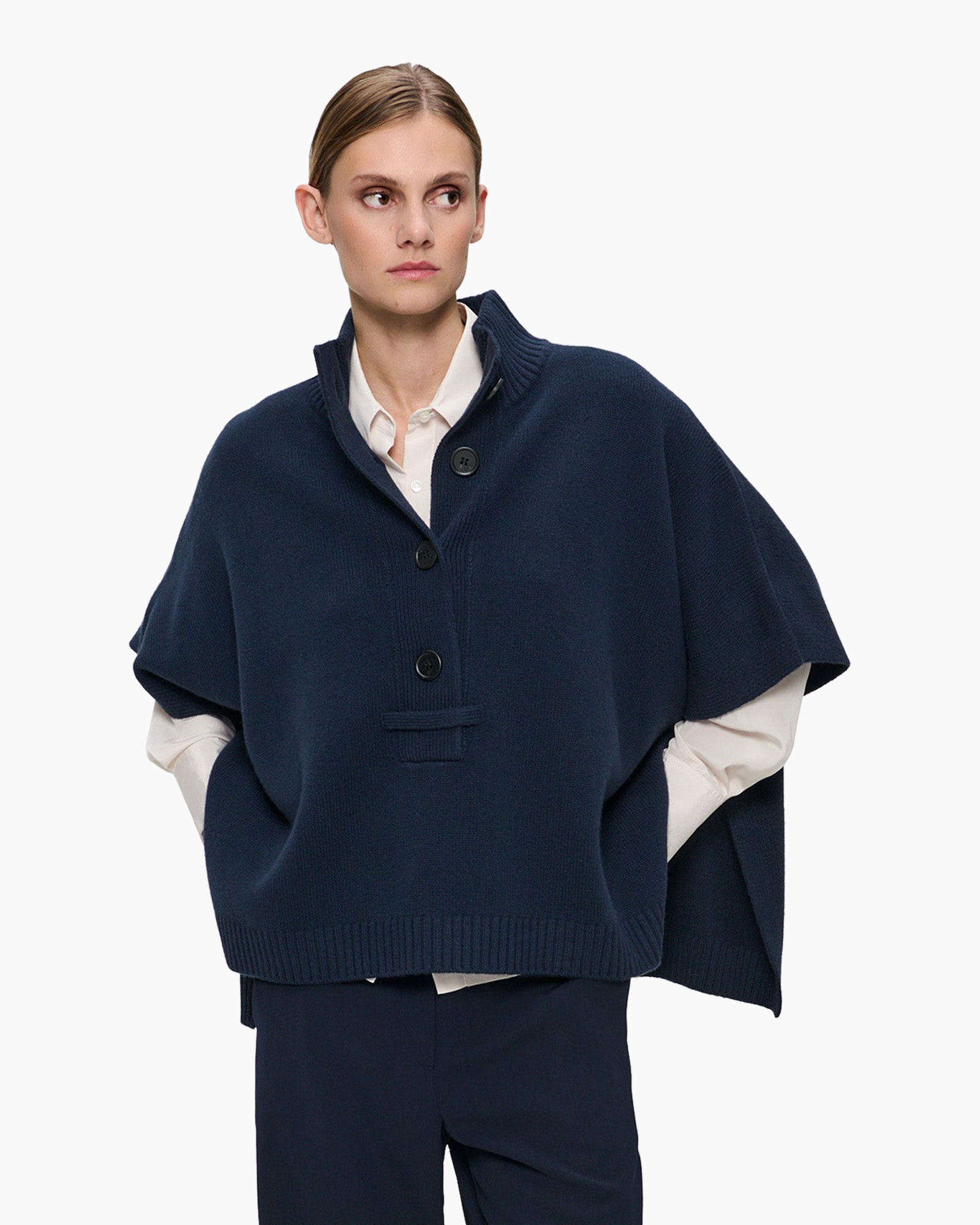 Spencer Fine Wool Poncho Donker Blauw