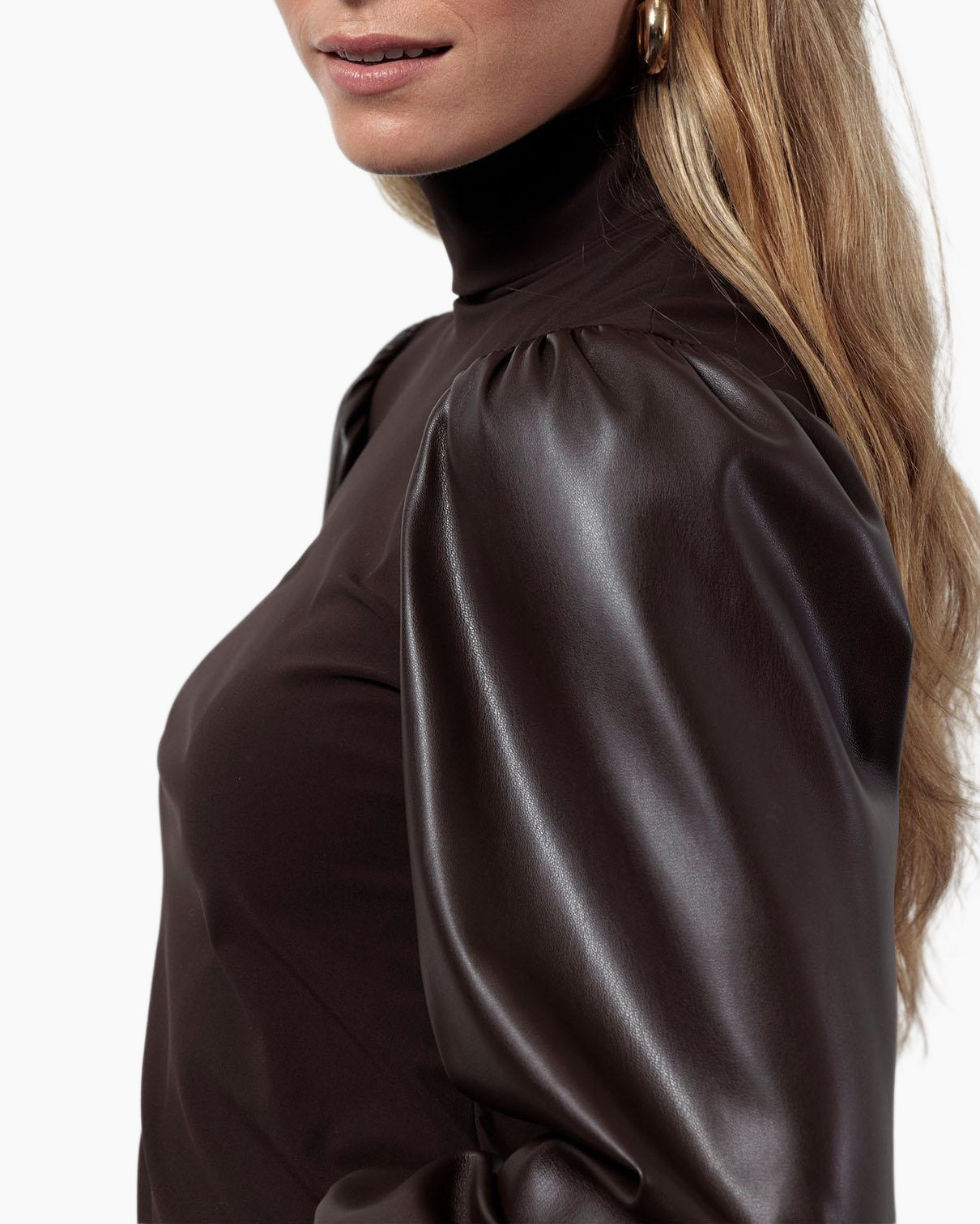 Top Noortje Faux Leather Top Donker Bruin