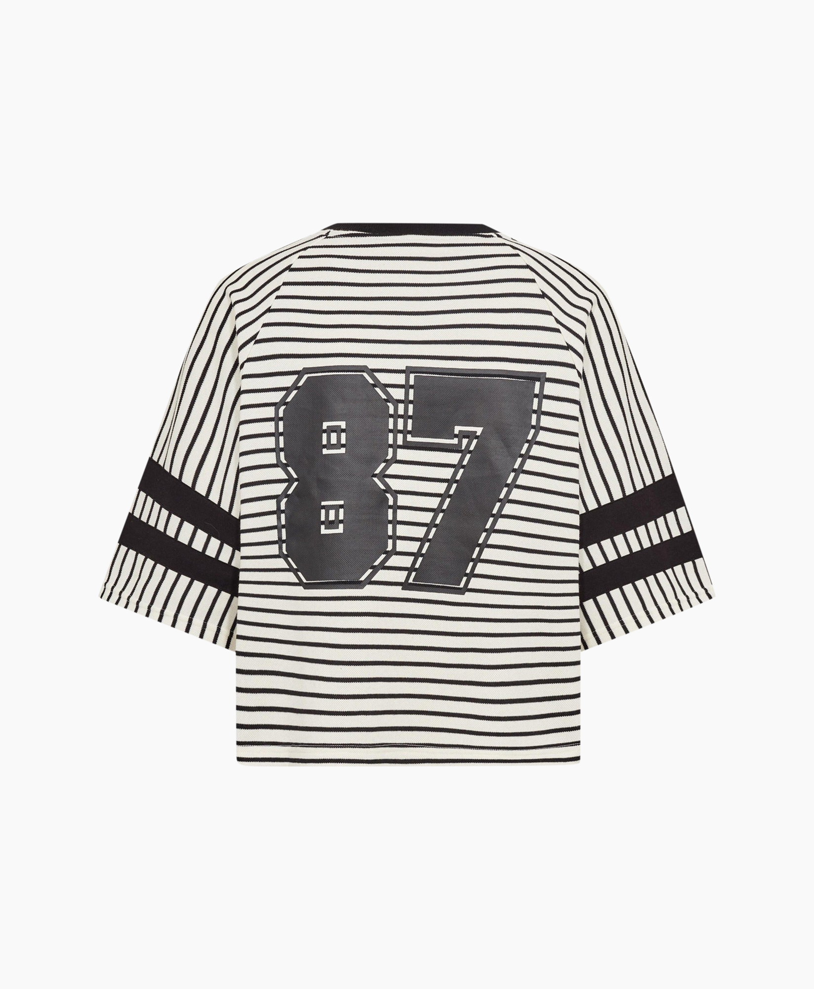 gestreept, top, brei, lange mouwen, zwart-wit