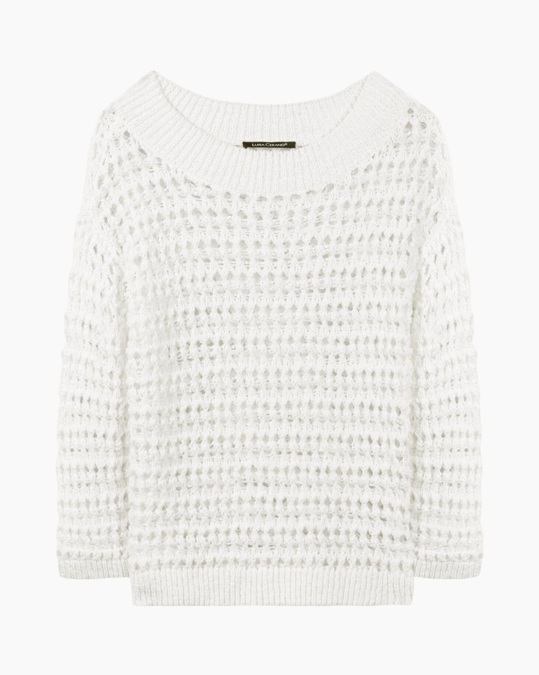 sweater, knit, white, loose-knit, crew-neck