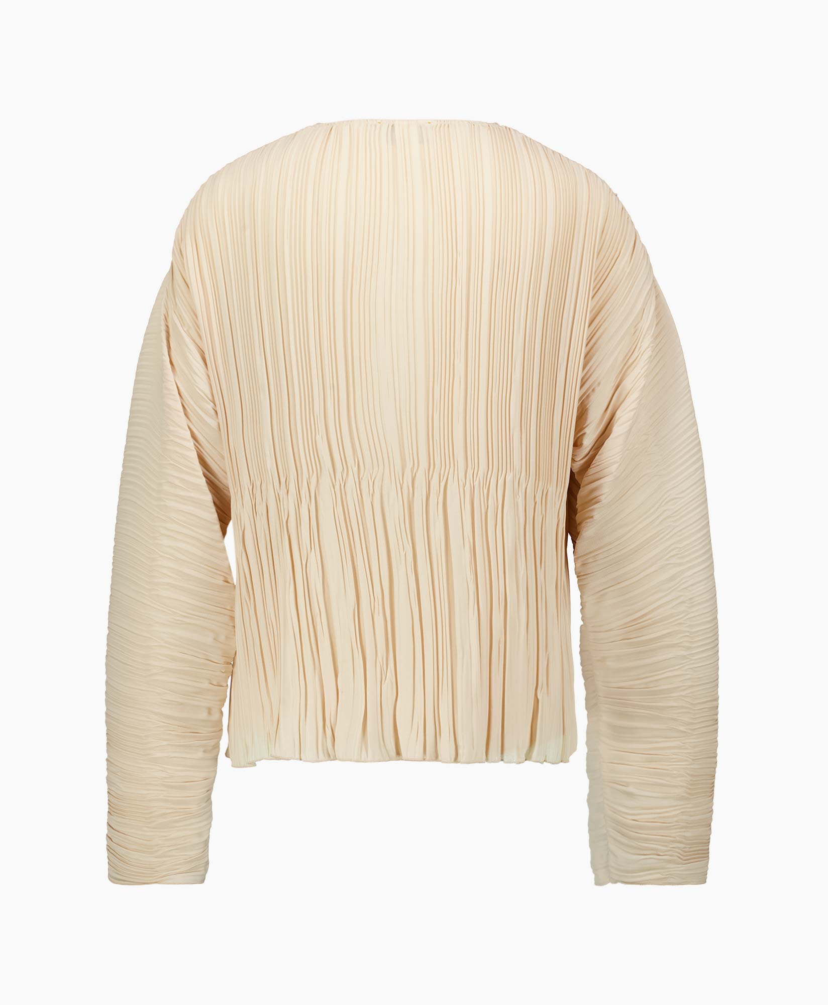 Blouse Plissé Poly Crepe Long Sleeves Ecru