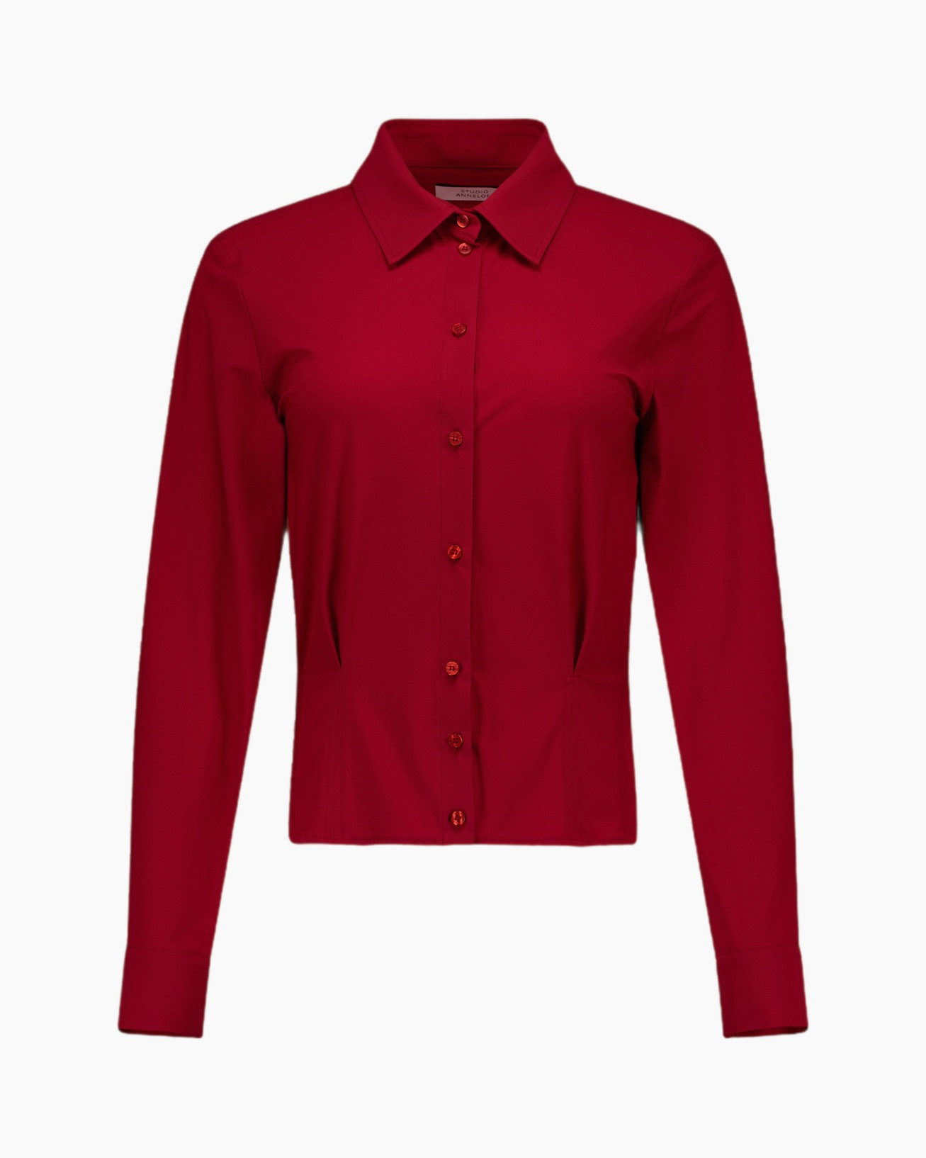 shirt, blouse, rood, knopenvaste, kraag