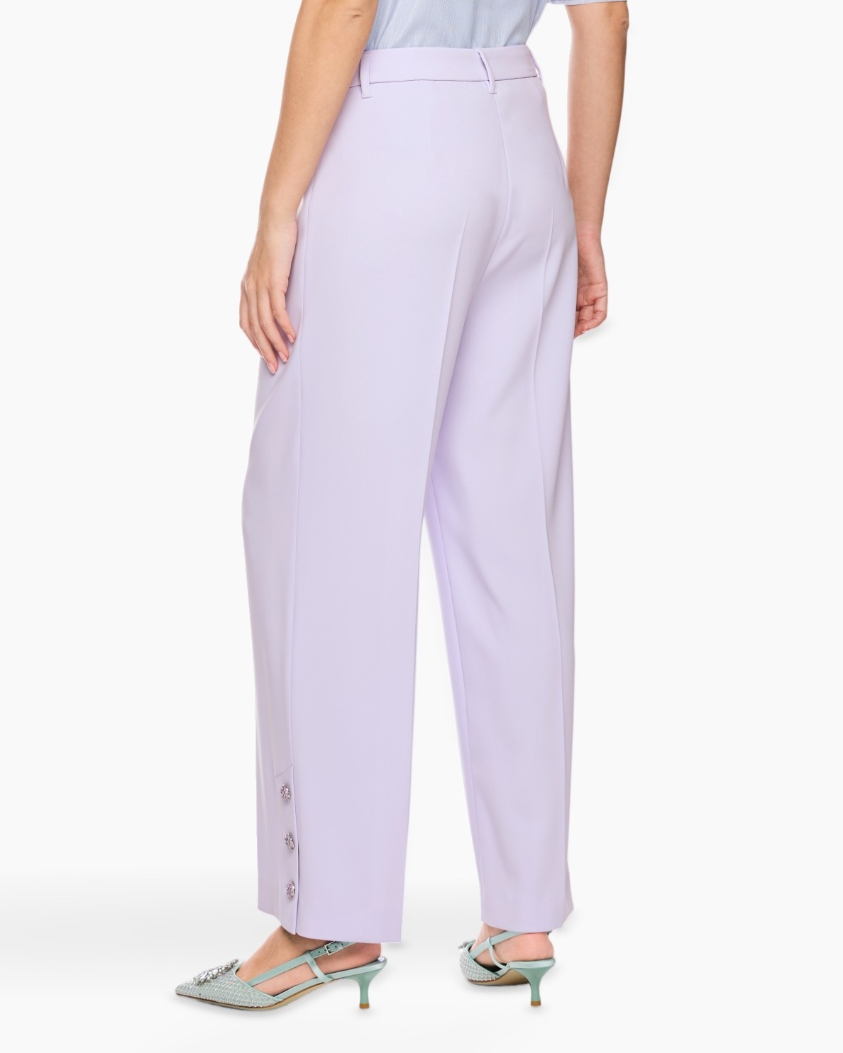 lavender broek, wijd model, hoog taille, twill, pantalon