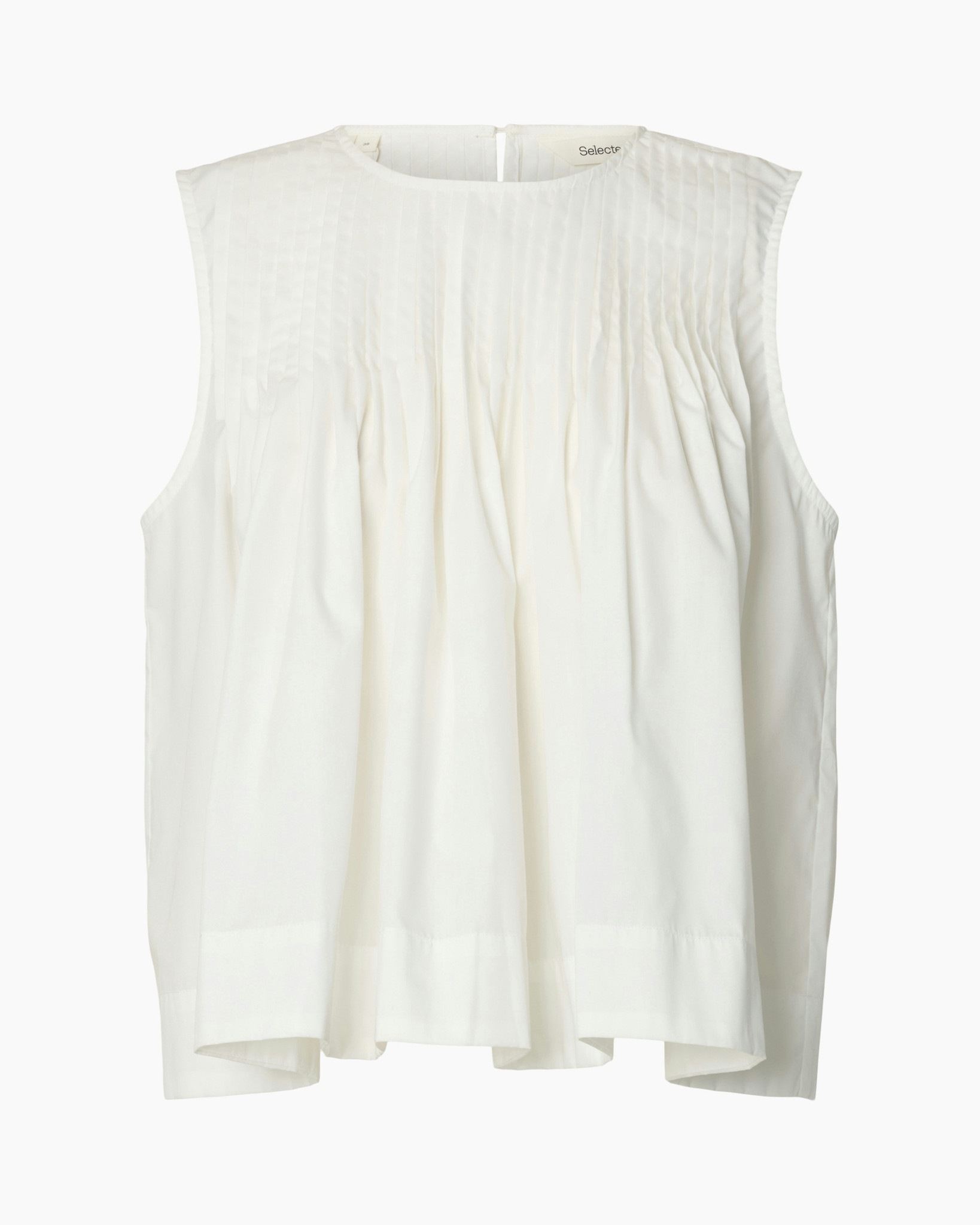 top, sleeveless, wit, geplooid, losse pasvorm