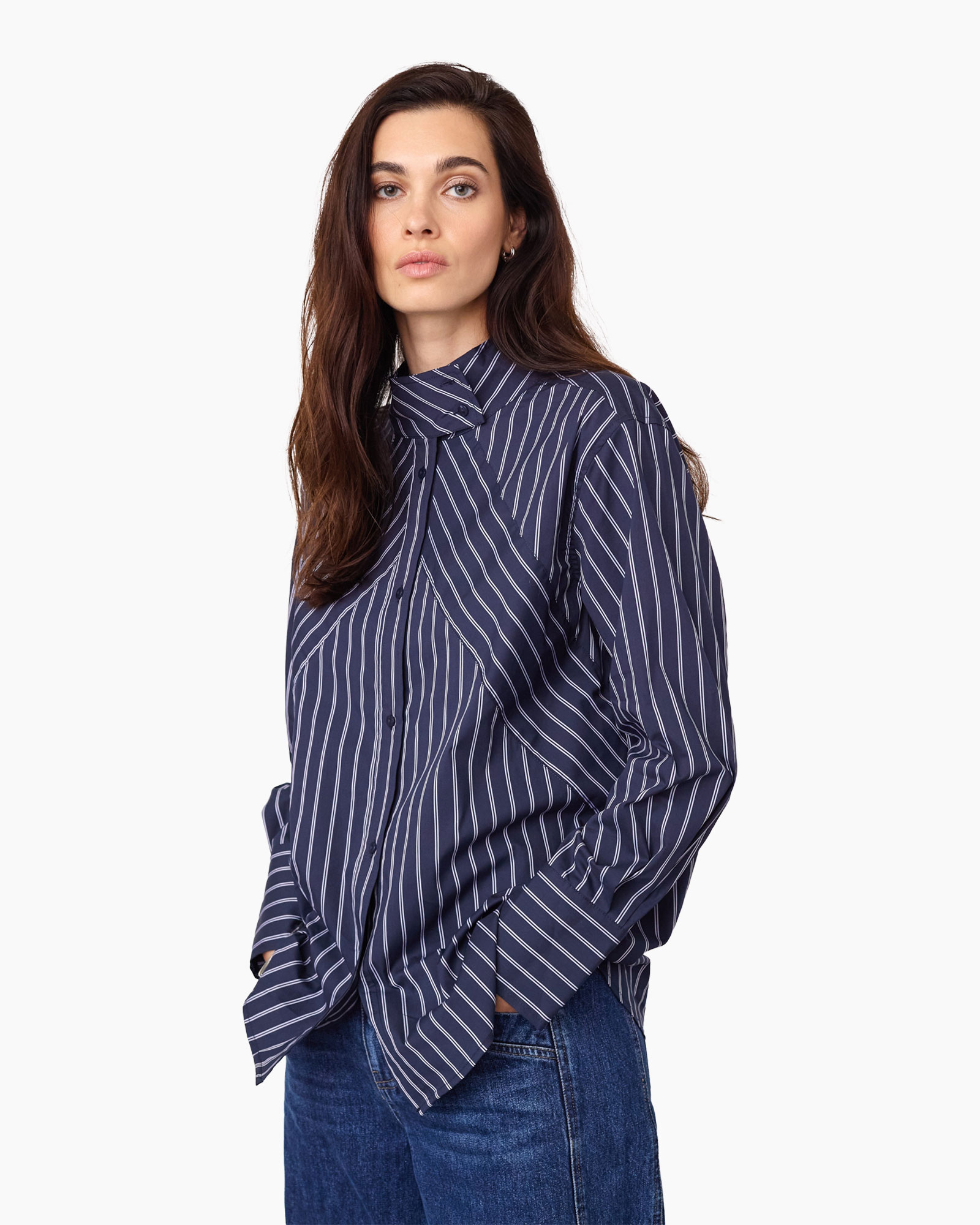 streepshirt, overhemd, marineblauw, lange mouw, blouse