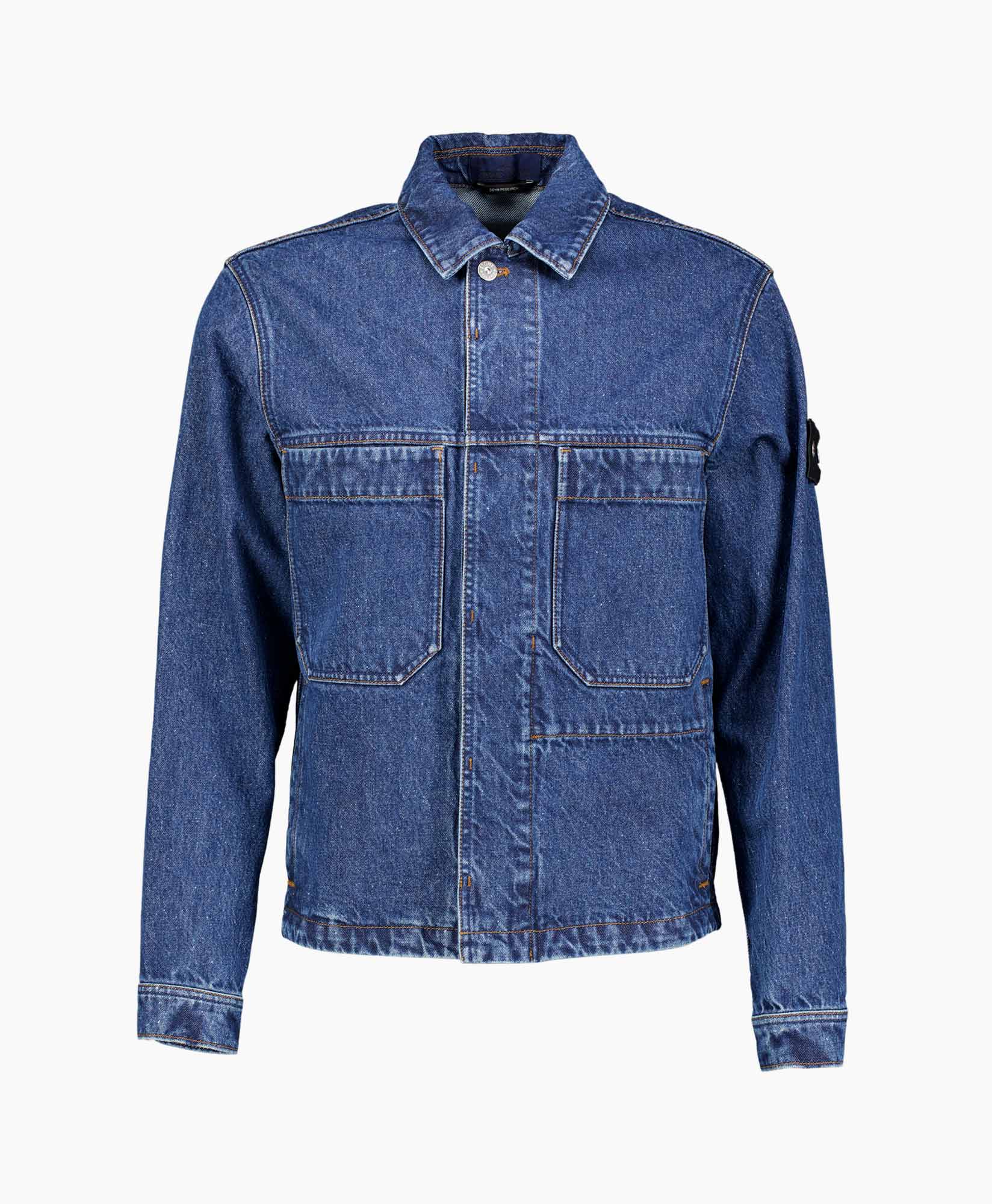 denim, jasje, blauw, zakken, knopenvast