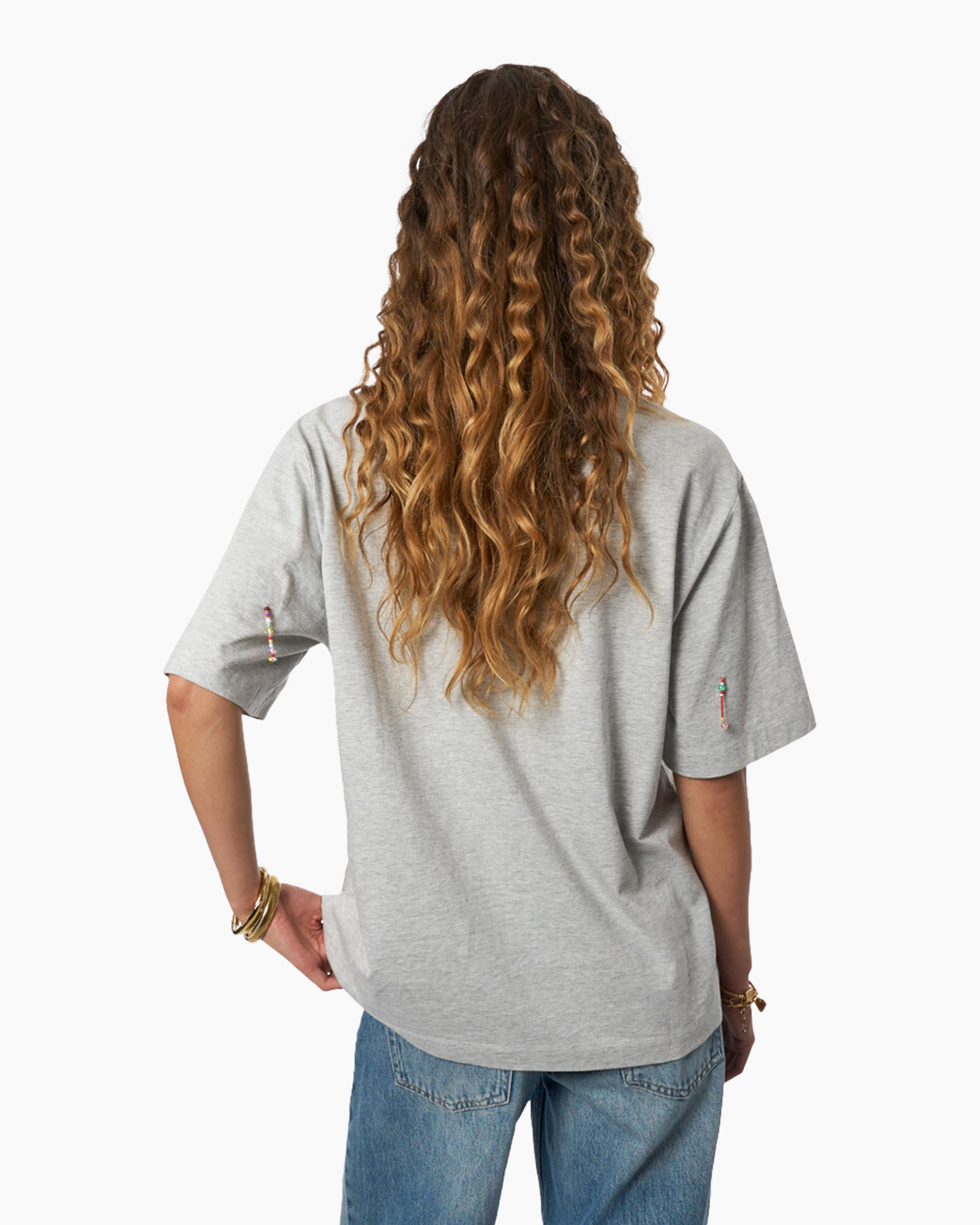 T-shirt Tee With Colored Bead Fringes Wit