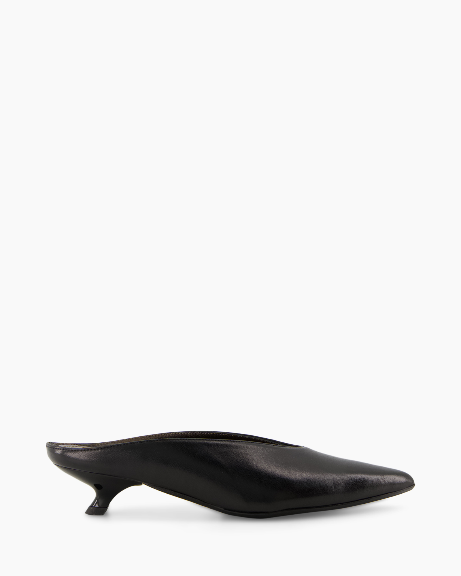 schoen, mule, zwart, leer, laaghak